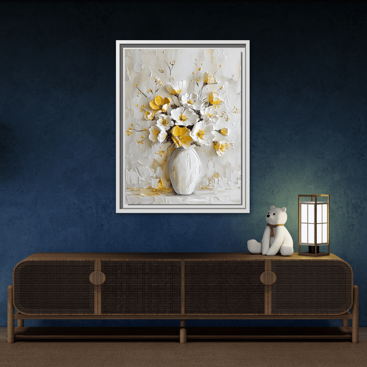 Vintage White Yellow Abstract Roses Wall Art Canvas Prints