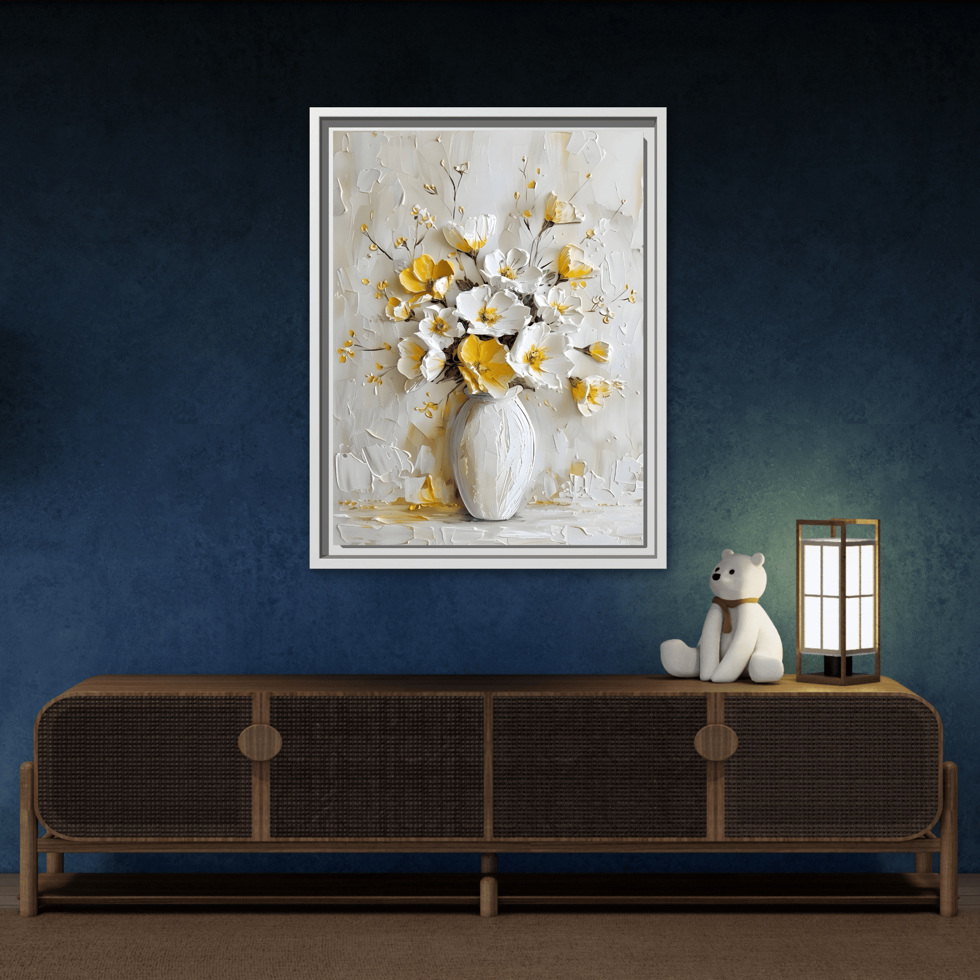 Vintage White Yellow Abstract Roses Wall Art Canvas Prints