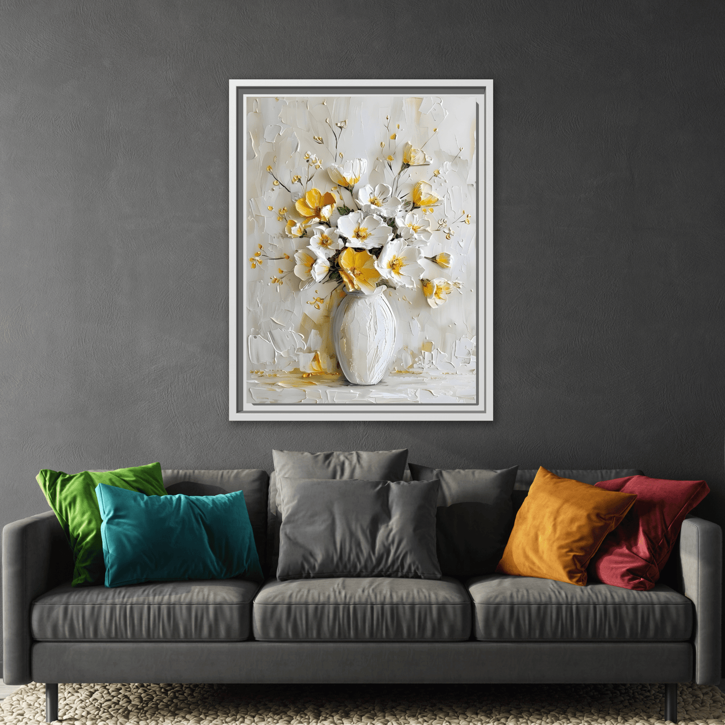 Vintage White Yellow Abstract Roses Wall Art Canvas Prints