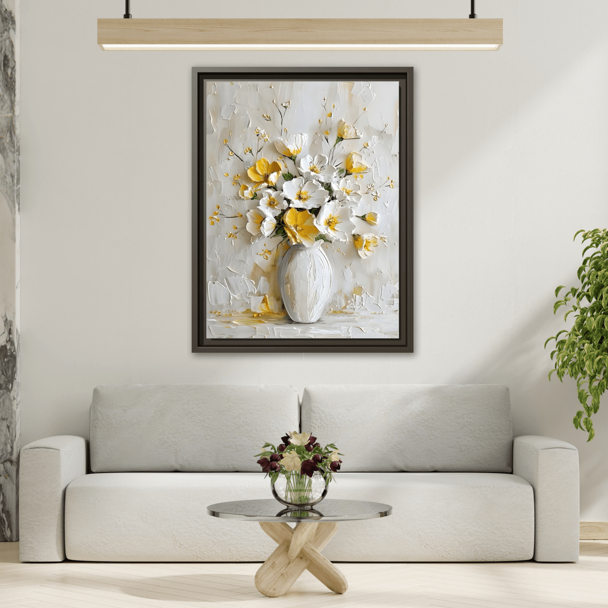 Vintage White Yellow Abstract Roses Wall Art Canvas Prints