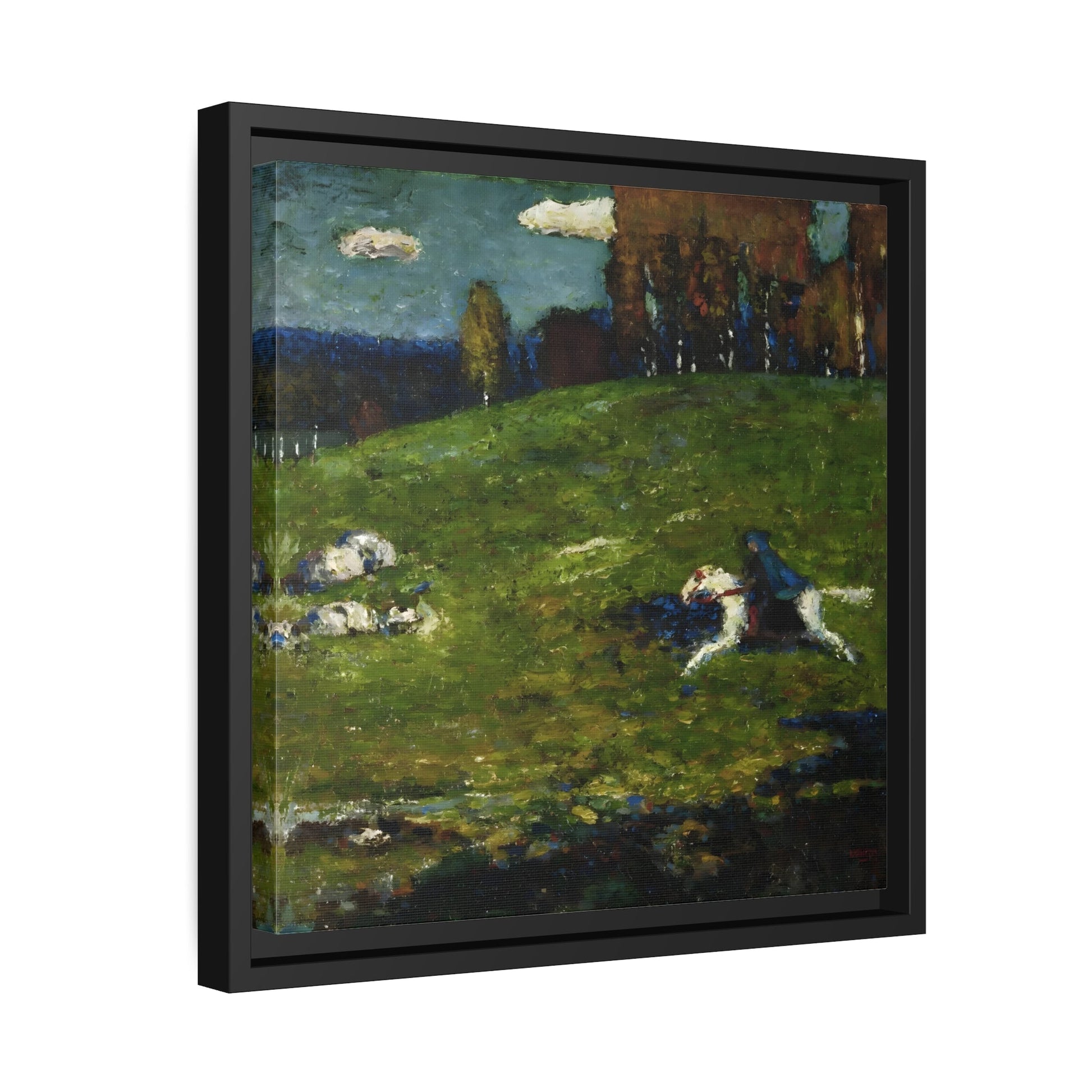 Wassily Kandinsky Blue Rider - Abstract Square Framed Canvas Wall Art Print in Black Frame