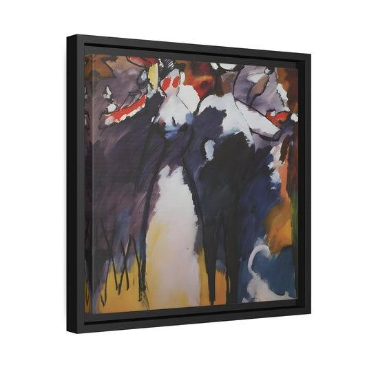 Wassily Kandinsky Sunday Impression - Abstract Square Framed Canvas Wall Art Print in Black Frame