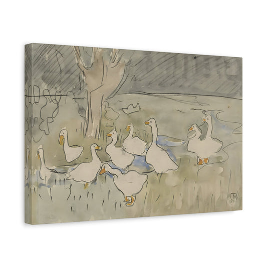 Watercolor Goose Nursery Canvas Print - Kids Room Wall Art Decor