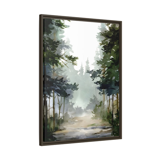 Watercolor Teal Forest Landscape Canvas - Rustic Wall Art Decor