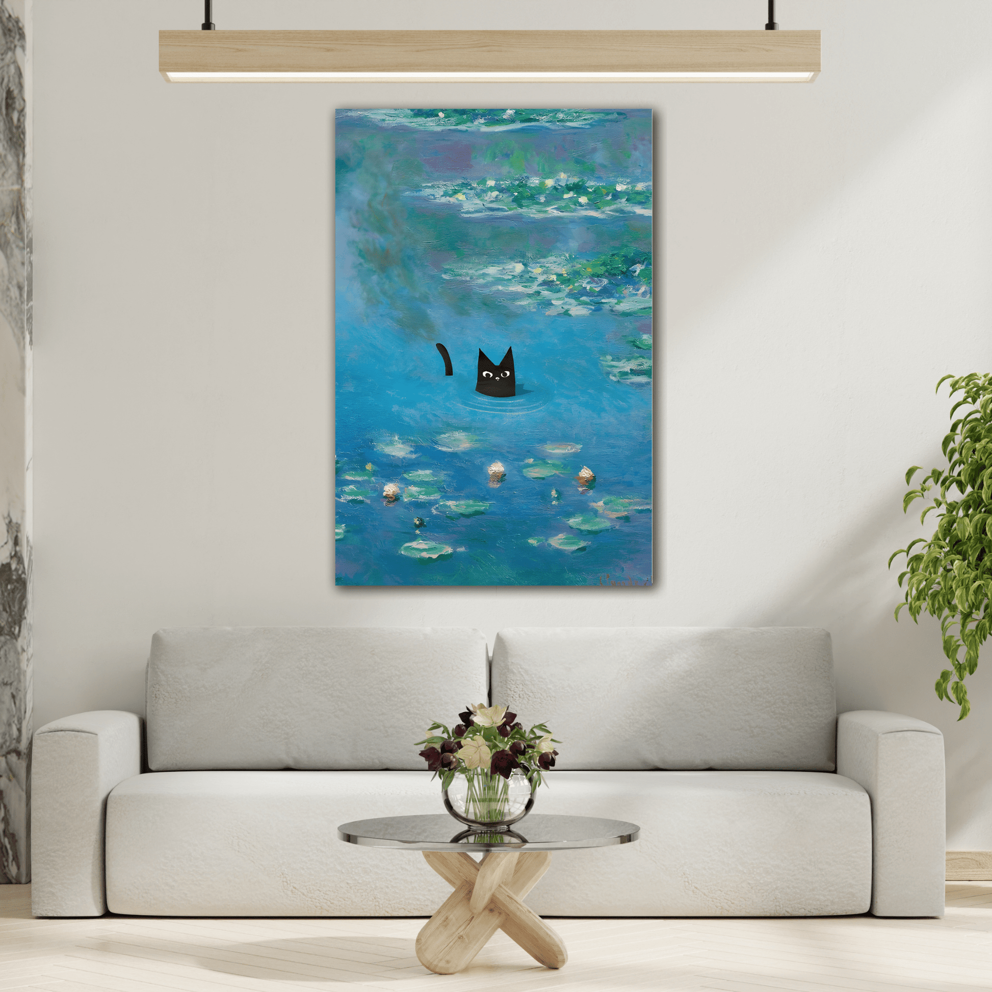 Waterlily Floral Cat Canvas Wall Art Monet Print Home Decor