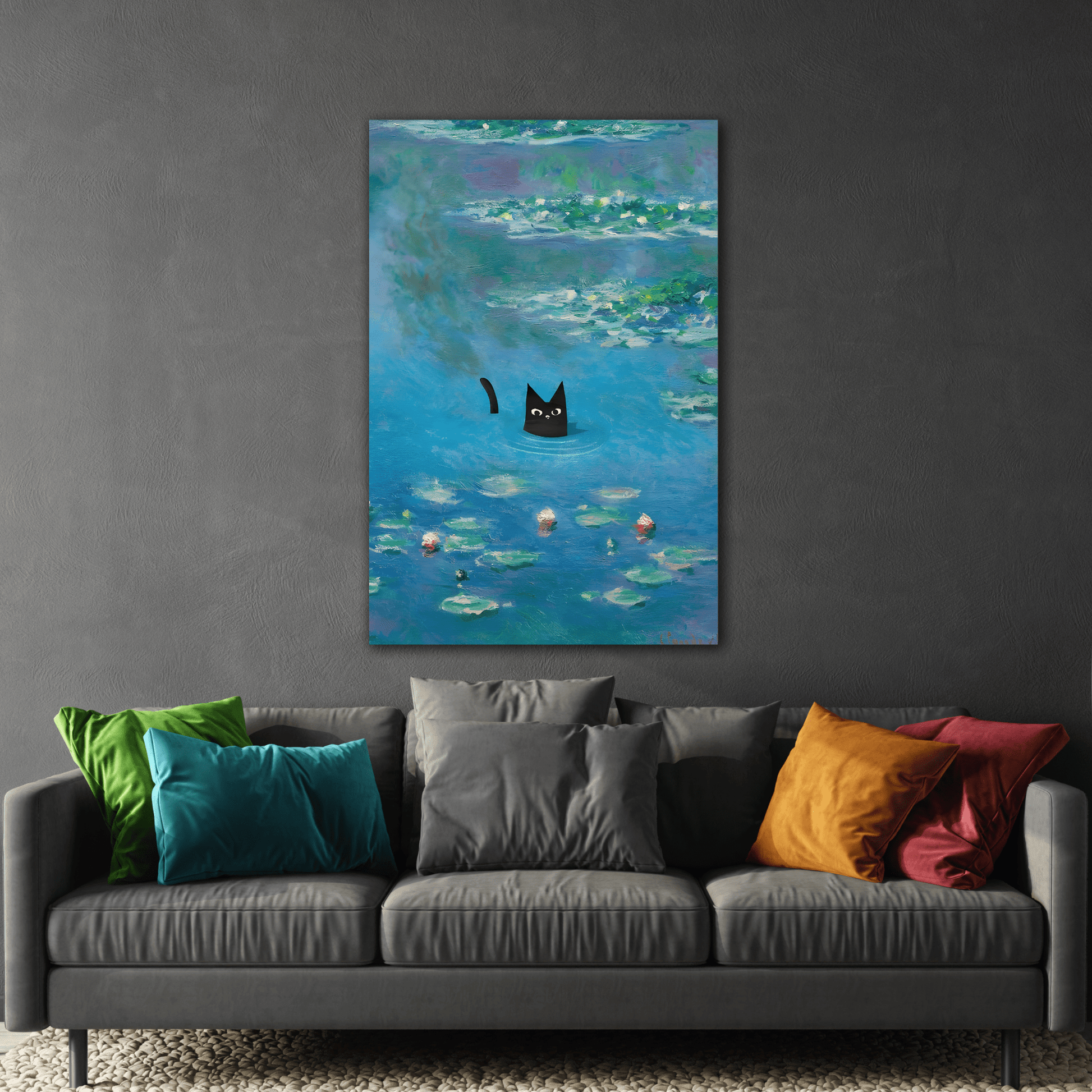 Waterlily Floral Cat Canvas Wall Art Monet Print Home Decor