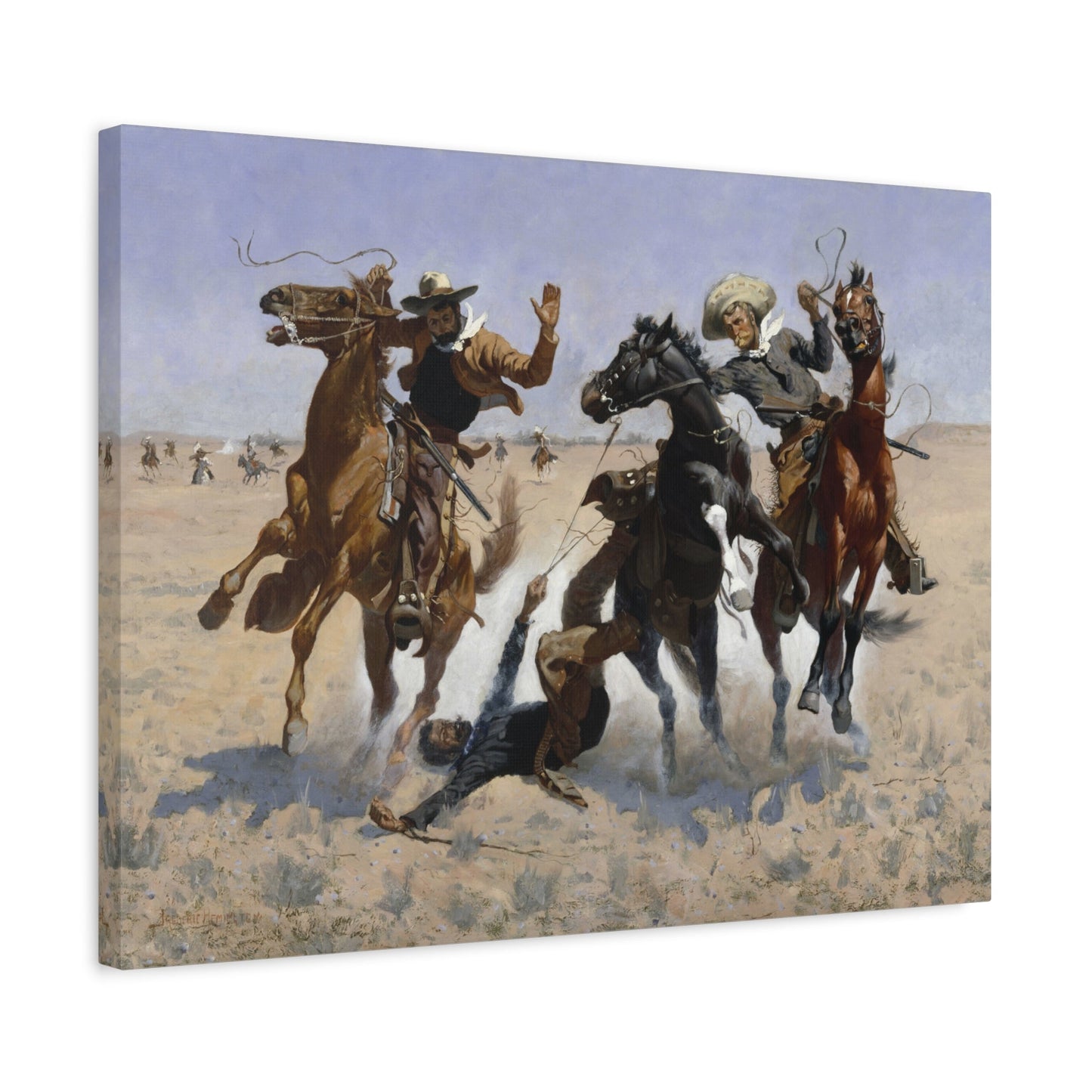 Western Aiding a Comrade Canvas Print - Western Frederic Remington Wall Art Prints