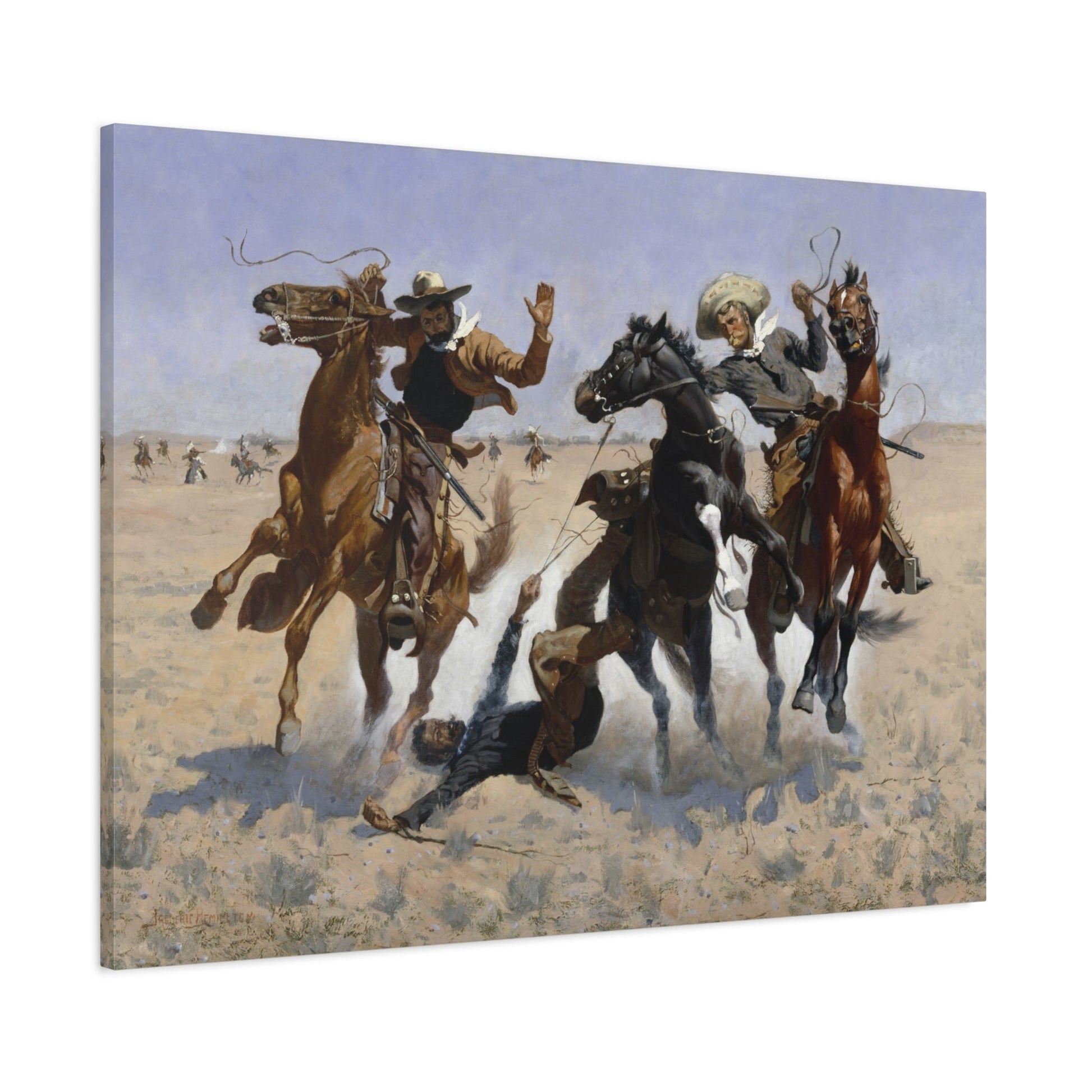 Western Aiding a Comrade Canvas Print - Western Frederic Remington Wall Art Prints