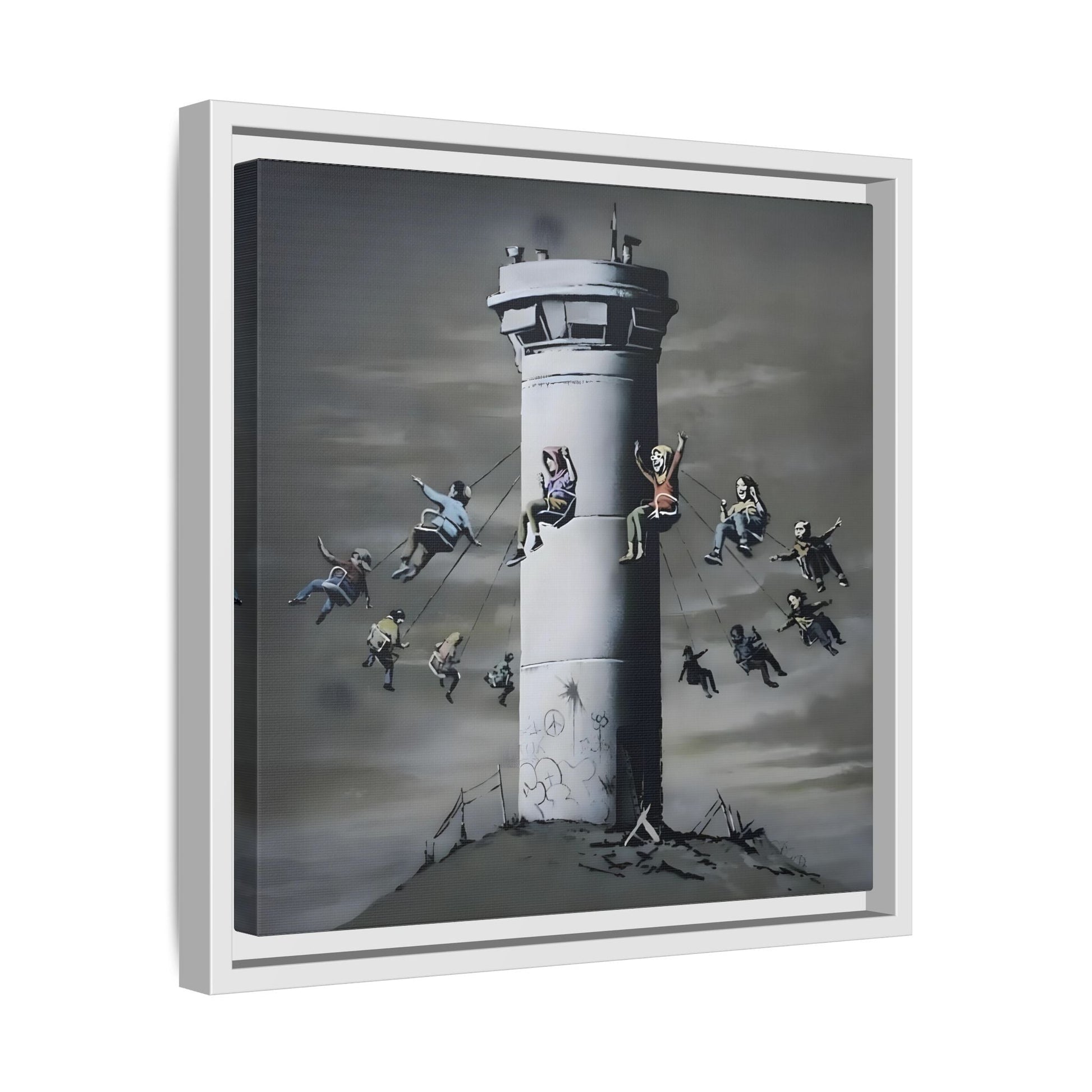 Whimsical Framed Canvas Print - Playful Banksy Wall Art Prints