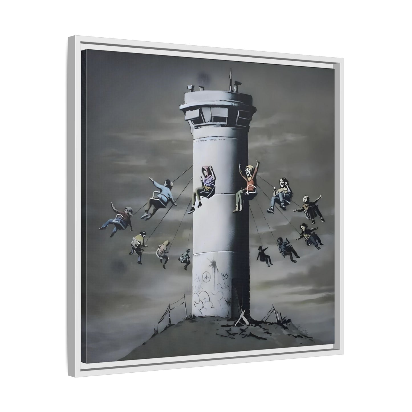Whimsical Framed Canvas Print - Playful Banksy Wall Art Prints
