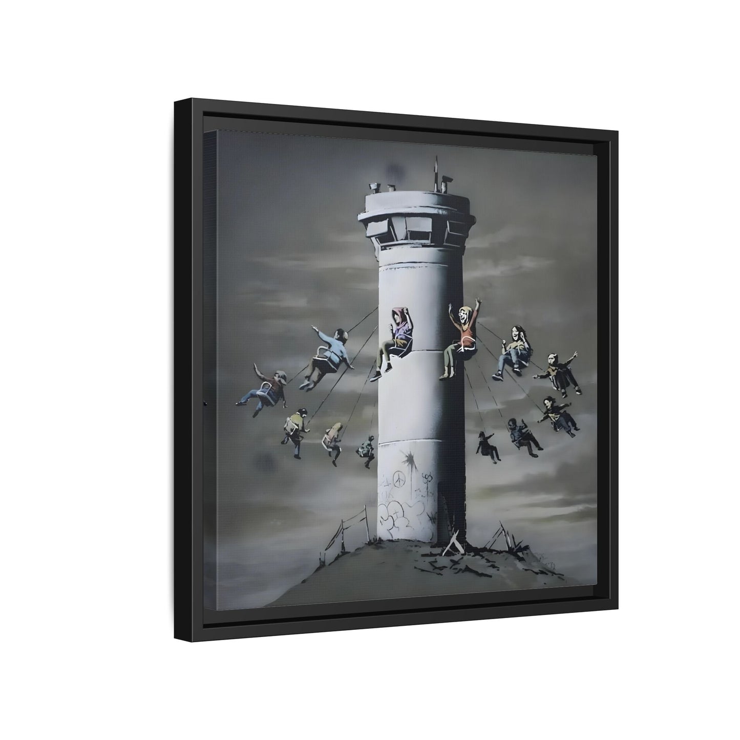Whimsical Framed Canvas Print - Playful Banksy Wall Art Prints