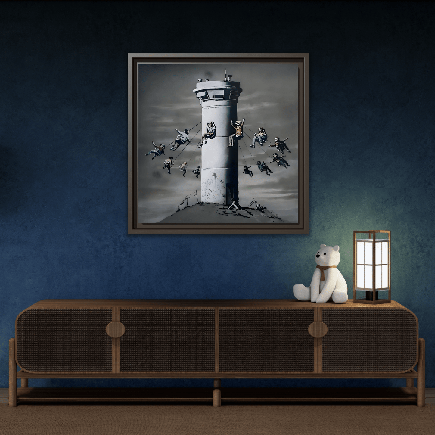 Whimsical Framed Canvas Print - Playful Banksy Wall Art Prints