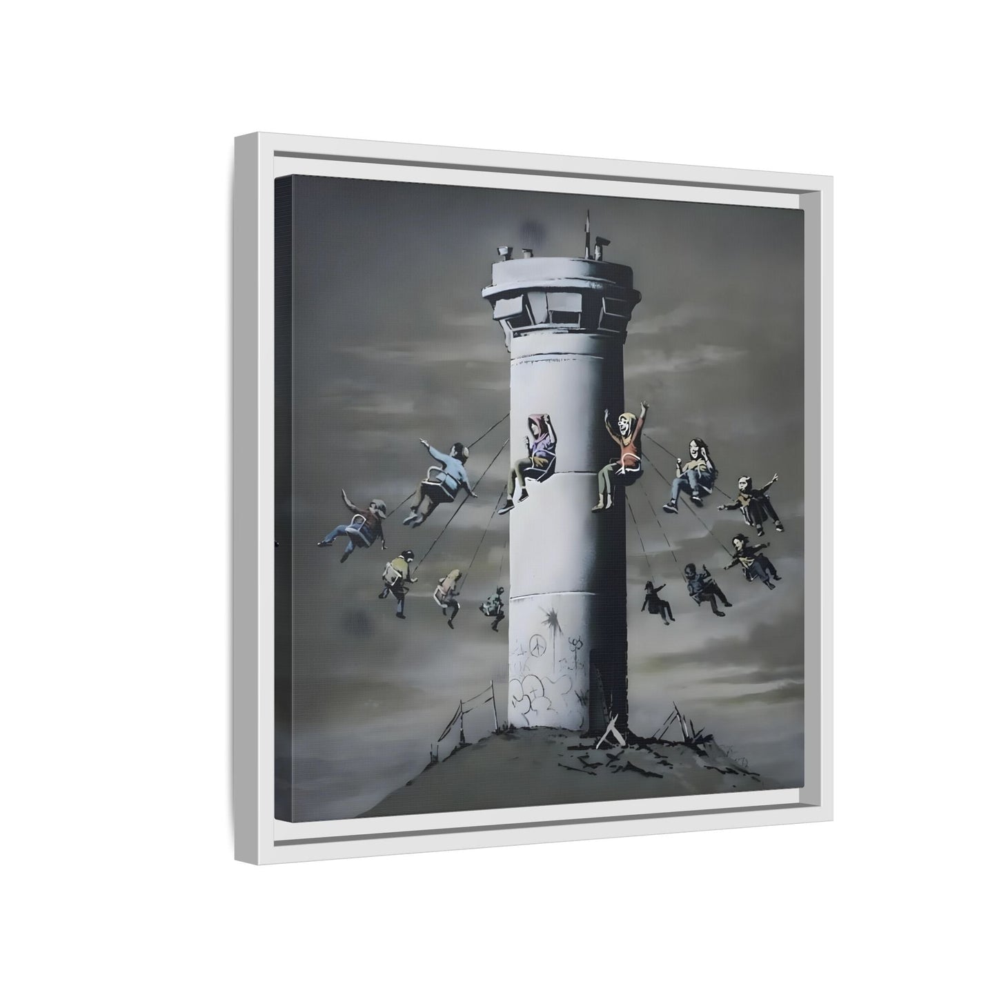 Whimsical Framed Canvas Print - Playful Banksy Wall Art Prints