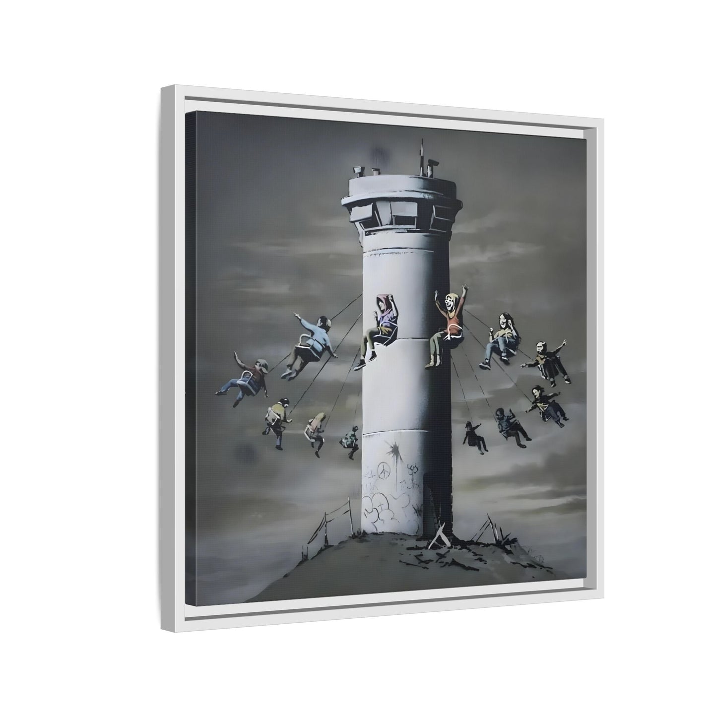 Whimsical Framed Canvas Print - Playful Banksy Wall Art Prints