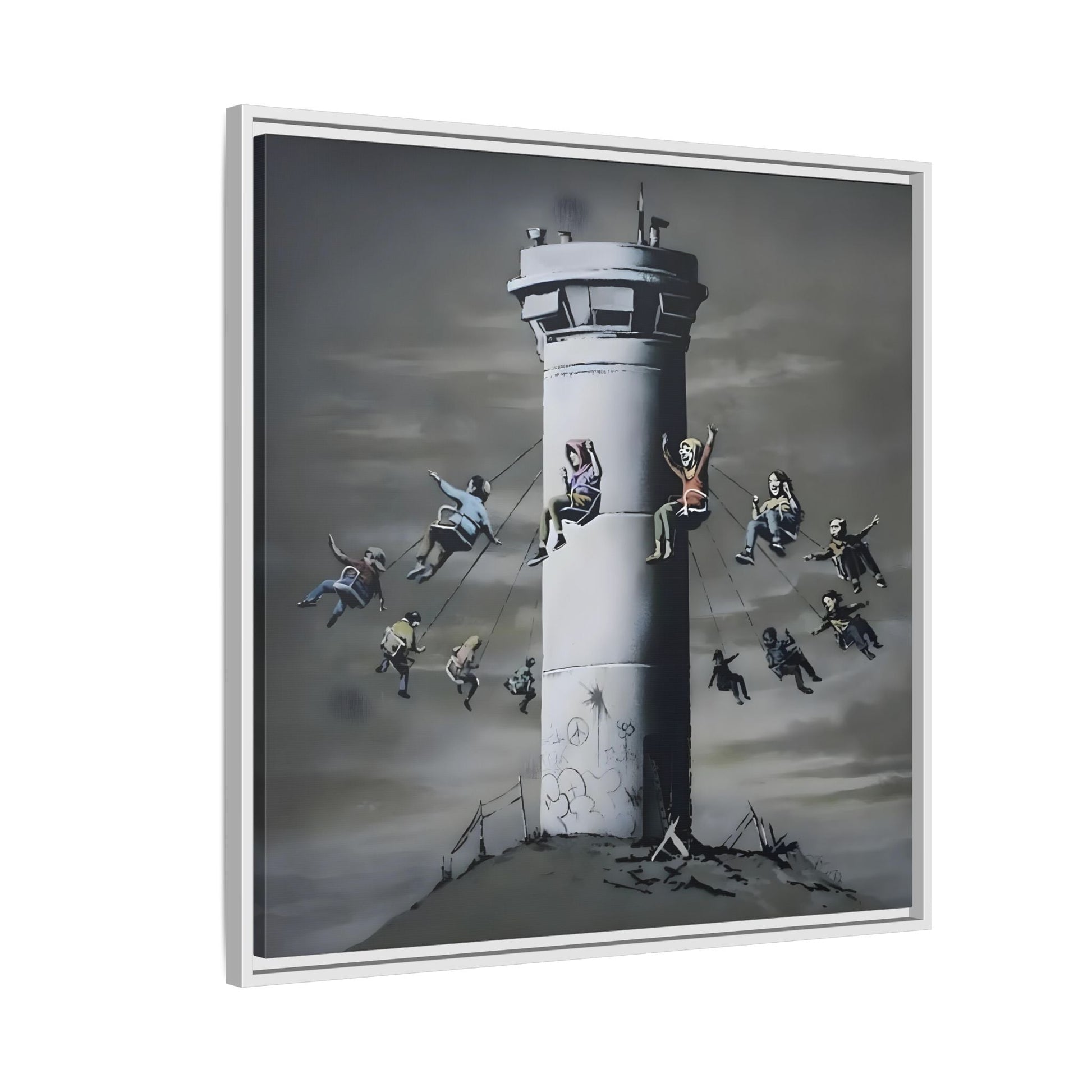 Whimsical Framed Canvas Print - Playful Banksy Wall Art Prints