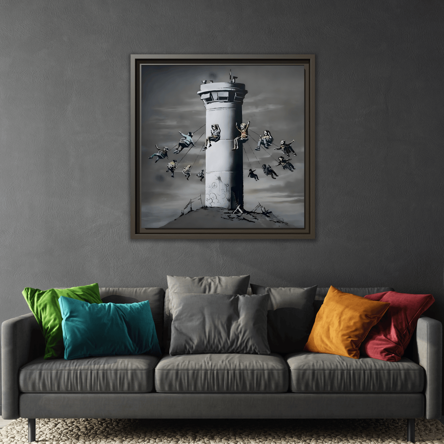 Whimsical Framed Canvas Print - Playful Banksy Wall Art Prints