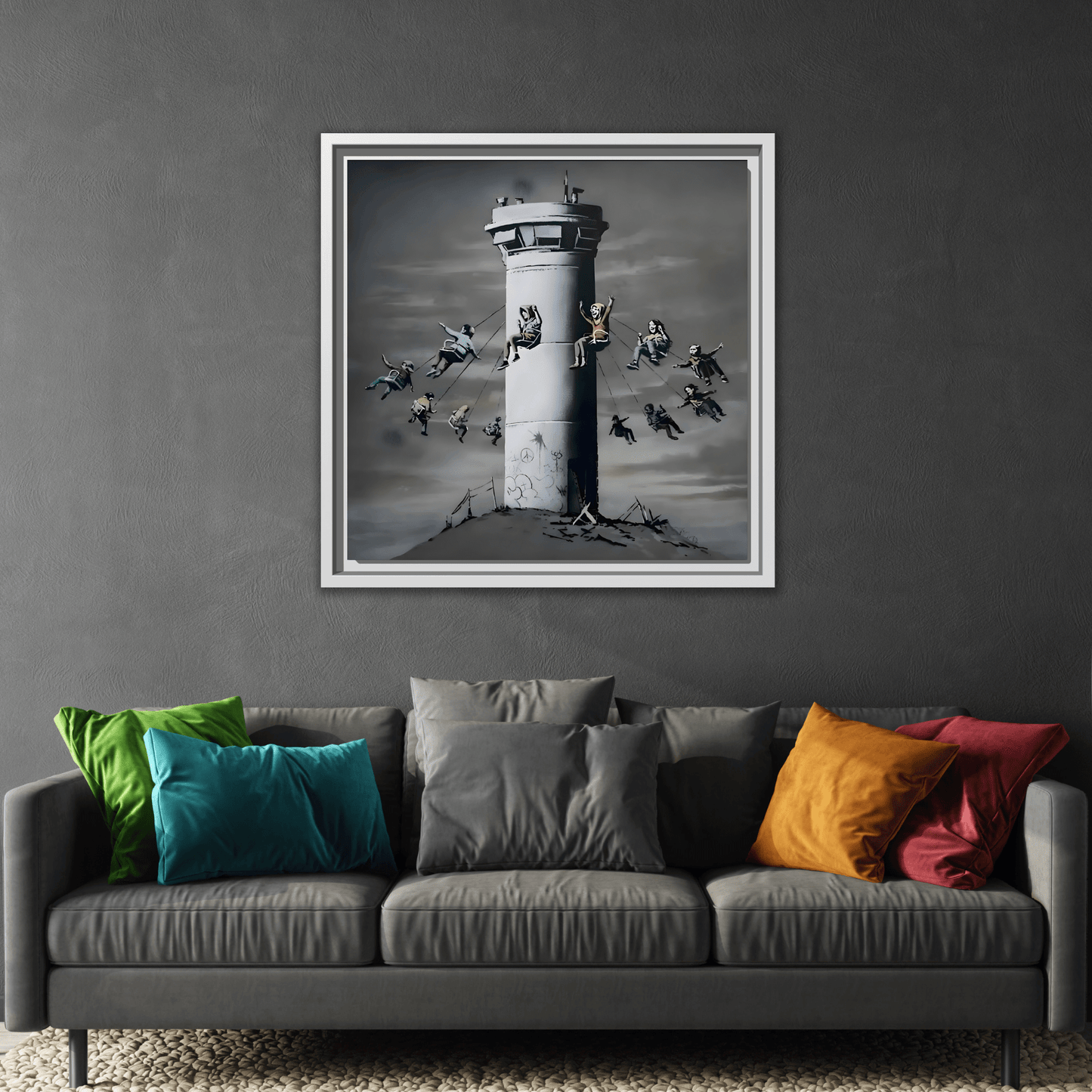 Whimsical Framed Canvas Print - Playful Banksy Wall Art Prints