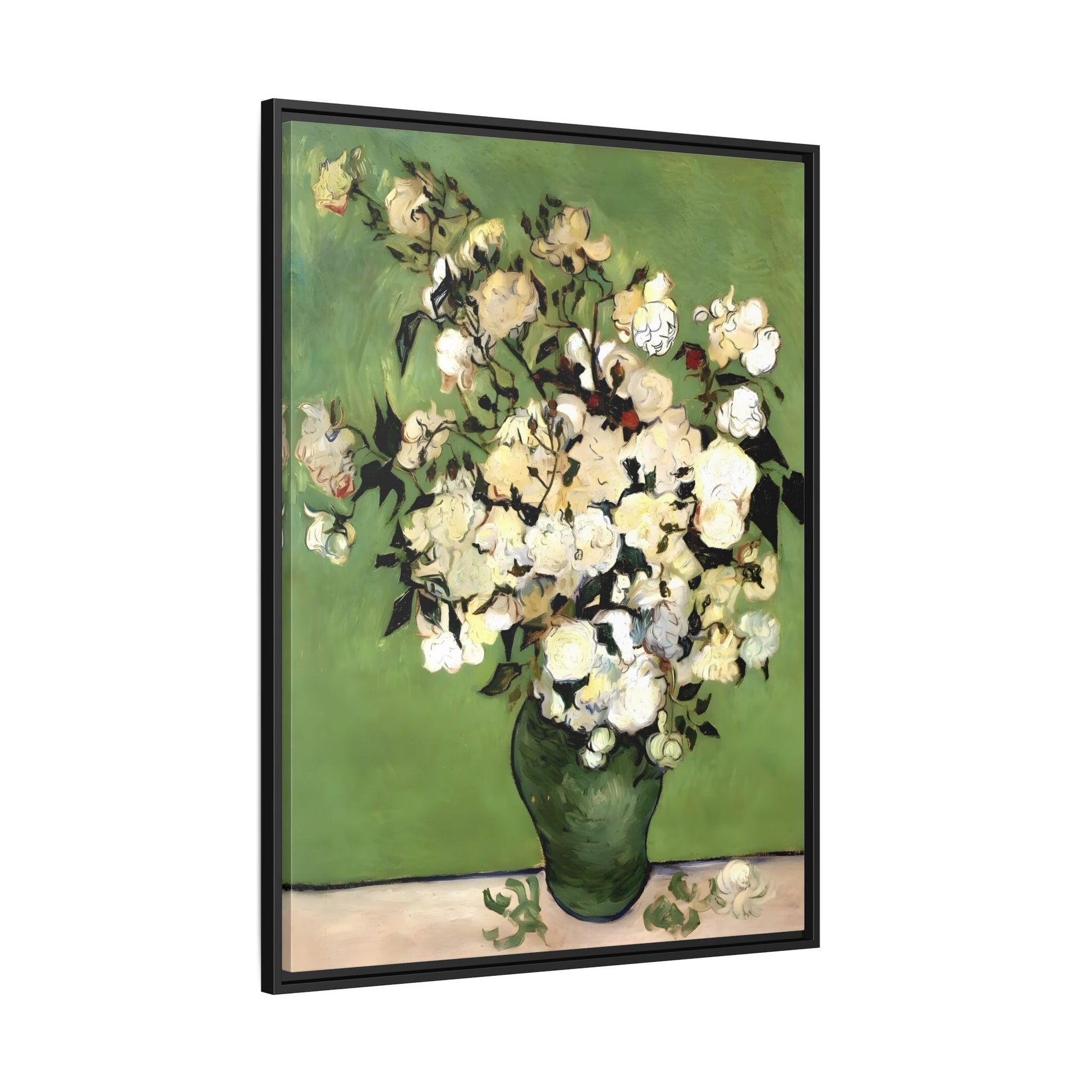 White Flowers Van Gogh Canvas Print - Vase of Roses Wall Art in Exclusive Frame