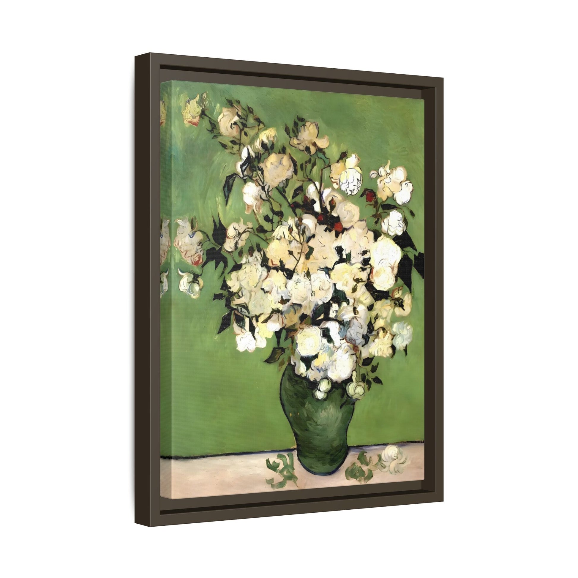 White Flowers Van Gogh Canvas Print - Vase of Roses Wall Art in Exclusive Frame