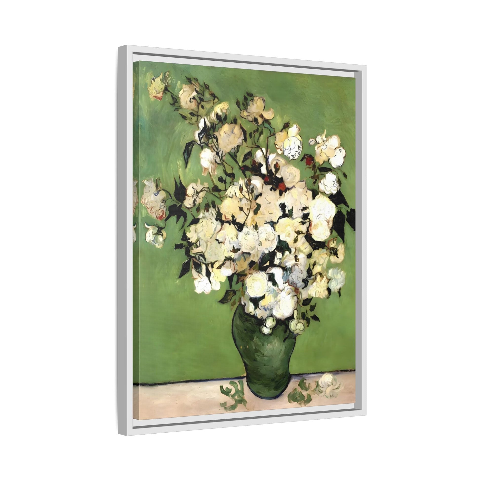 White Flowers Van Gogh Canvas Print - Vase of Roses Wall Art in Exclusive Frame