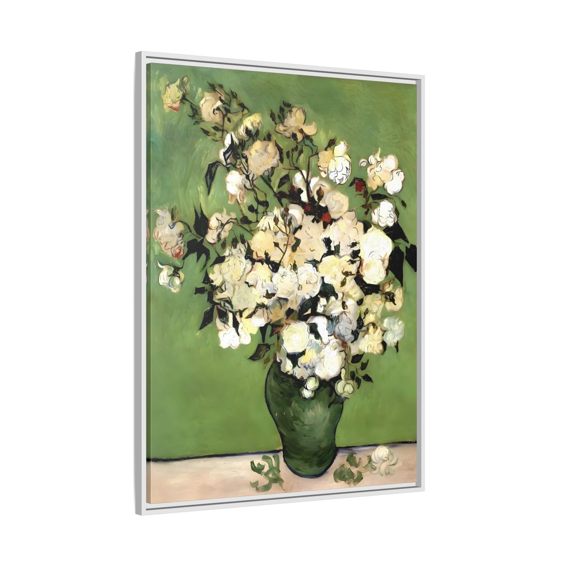 White Flowers Van Gogh Canvas Print - Vase of Roses Wall Art in Exclusive Frame