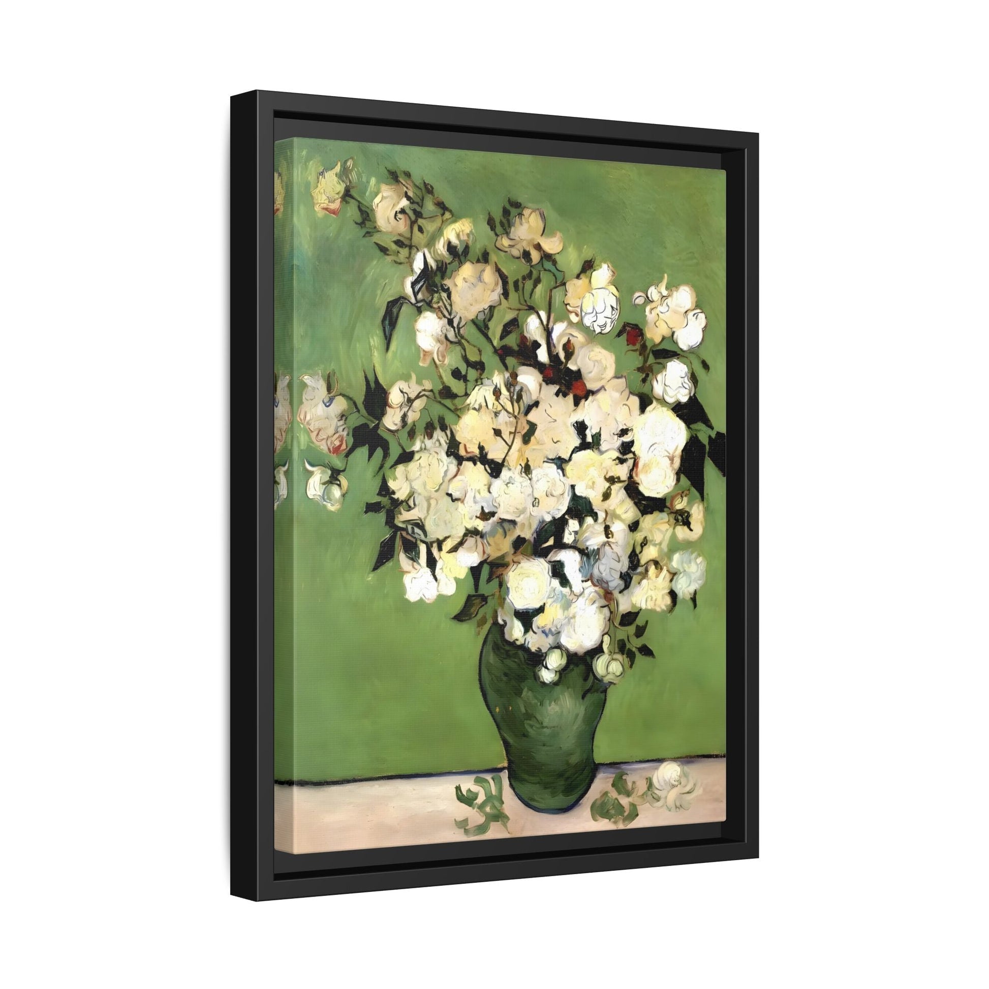 White Flowers Van Gogh Canvas Print - Vase of Roses Wall Art in Exclusive Frame