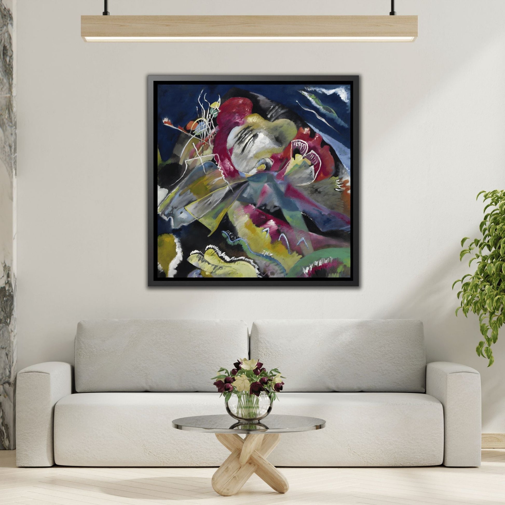 White Lines Canvas Wall Art Print - Square Framed Kandinsky Painting for interior designers