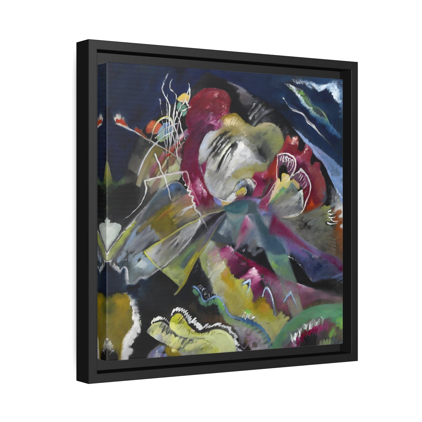 White Lines Canvas Wall Art Print - Square Framed Kandinsky Painting for interior designers