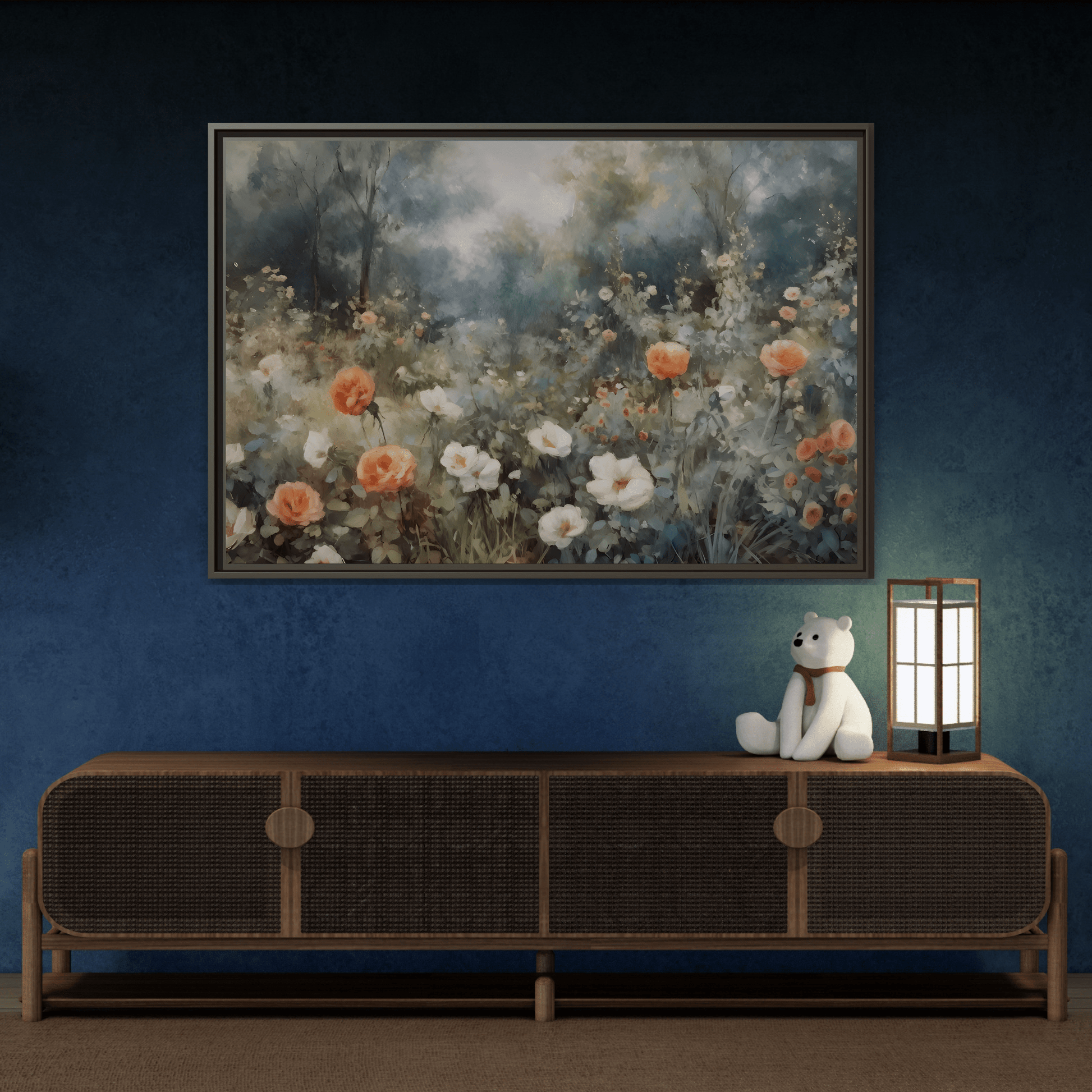 Wildflower Field Wall Art Canvas Print, Nature Framed Large Floral Prints