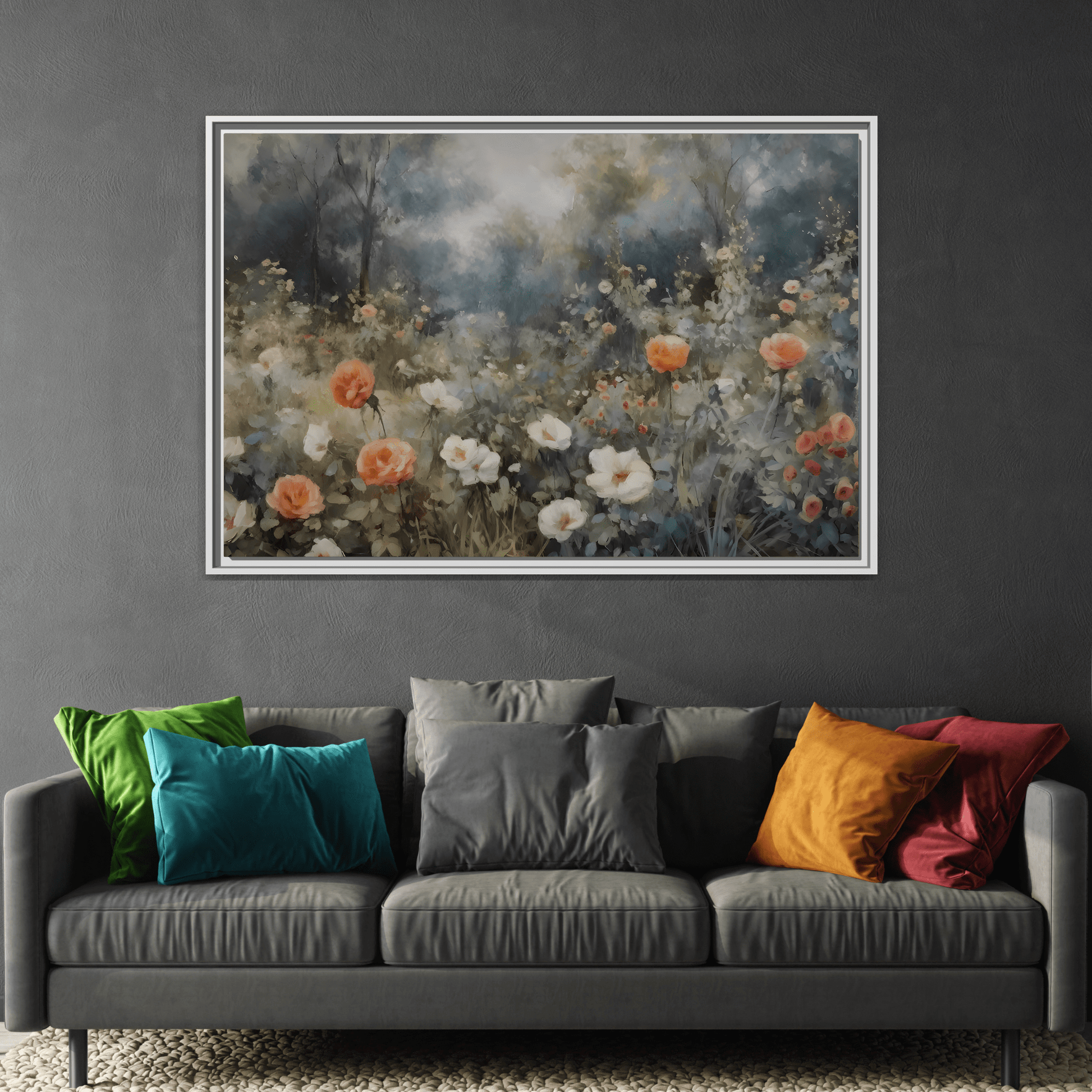 Wildflower Field Wall Art Canvas Print, Nature Framed Large Floral Prints