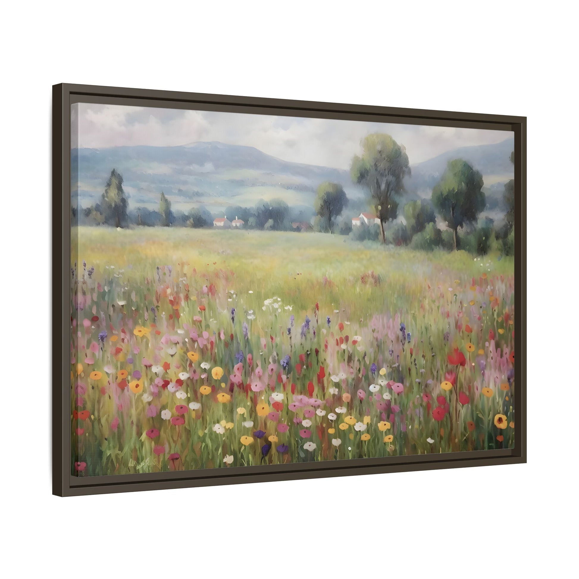 Wildflower Nature Framed Large Canvas Print, Floral Landscape Wall Art