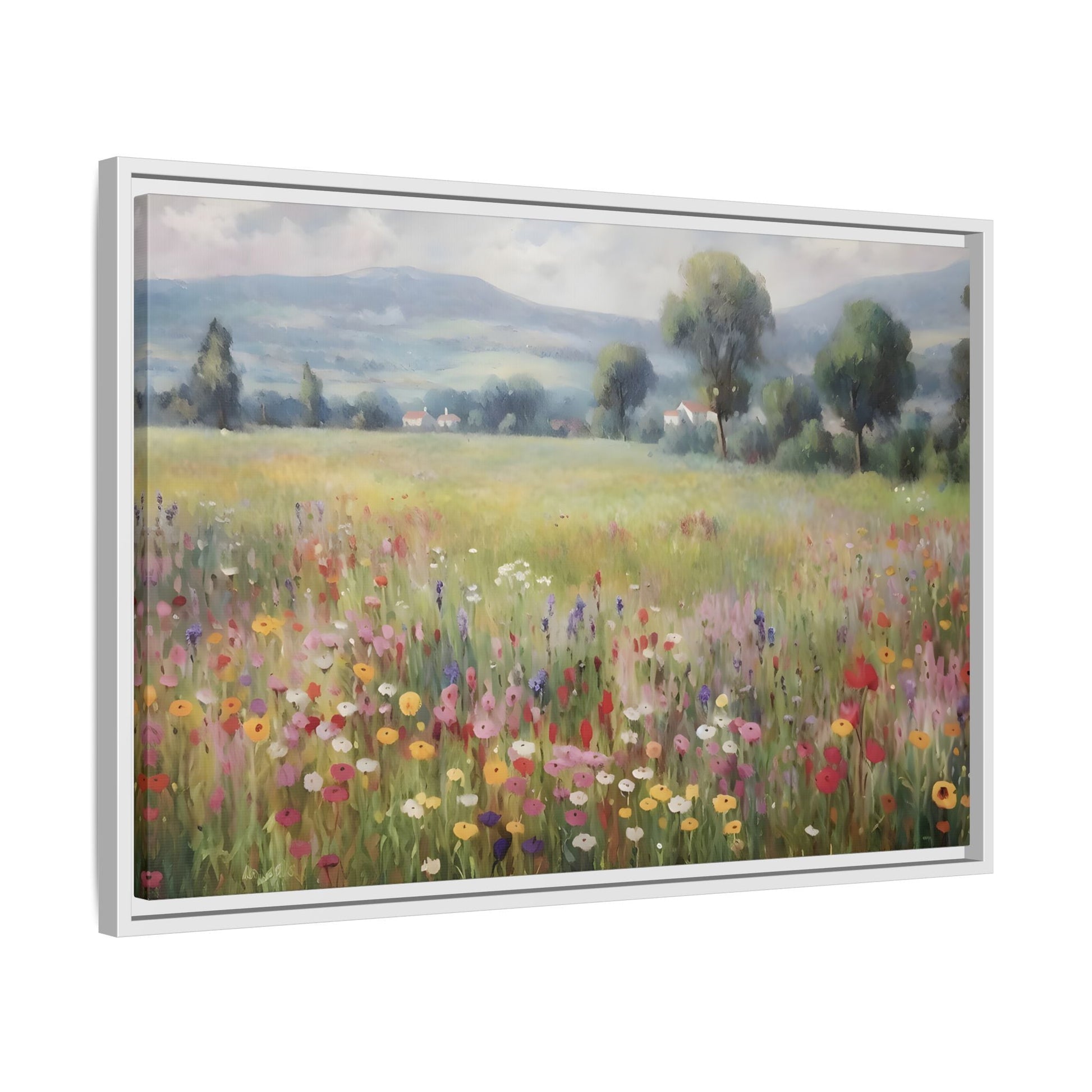 Wildflower Nature Framed Large Canvas Print, Floral Landscape Wall Art