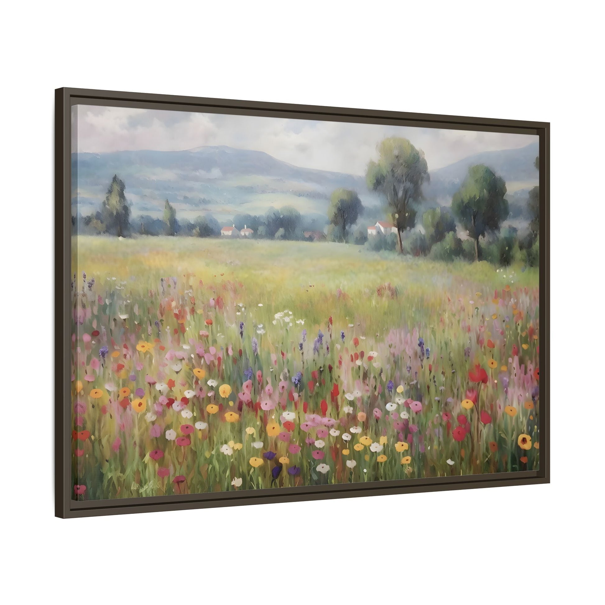 Wildflower Nature Framed Large Canvas Print, Floral Landscape Wall Art