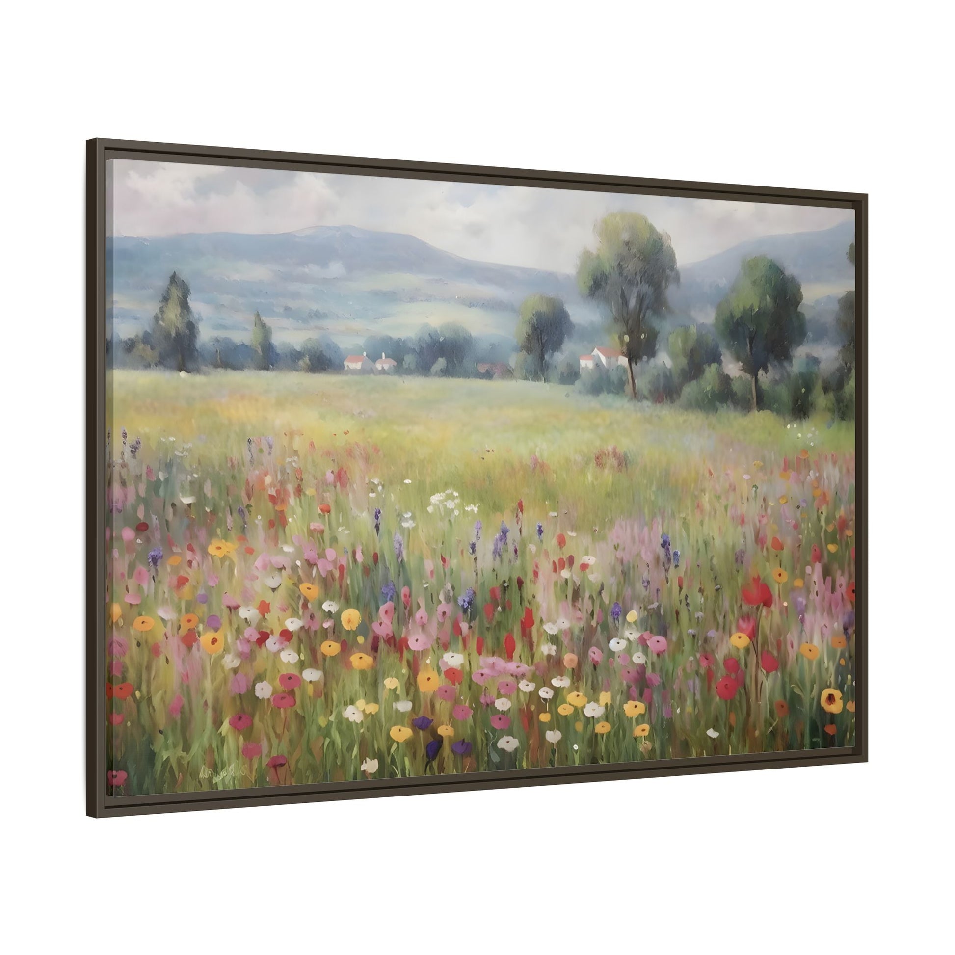 Wildflower Nature Framed Large Canvas Print, Floral Landscape Wall Art