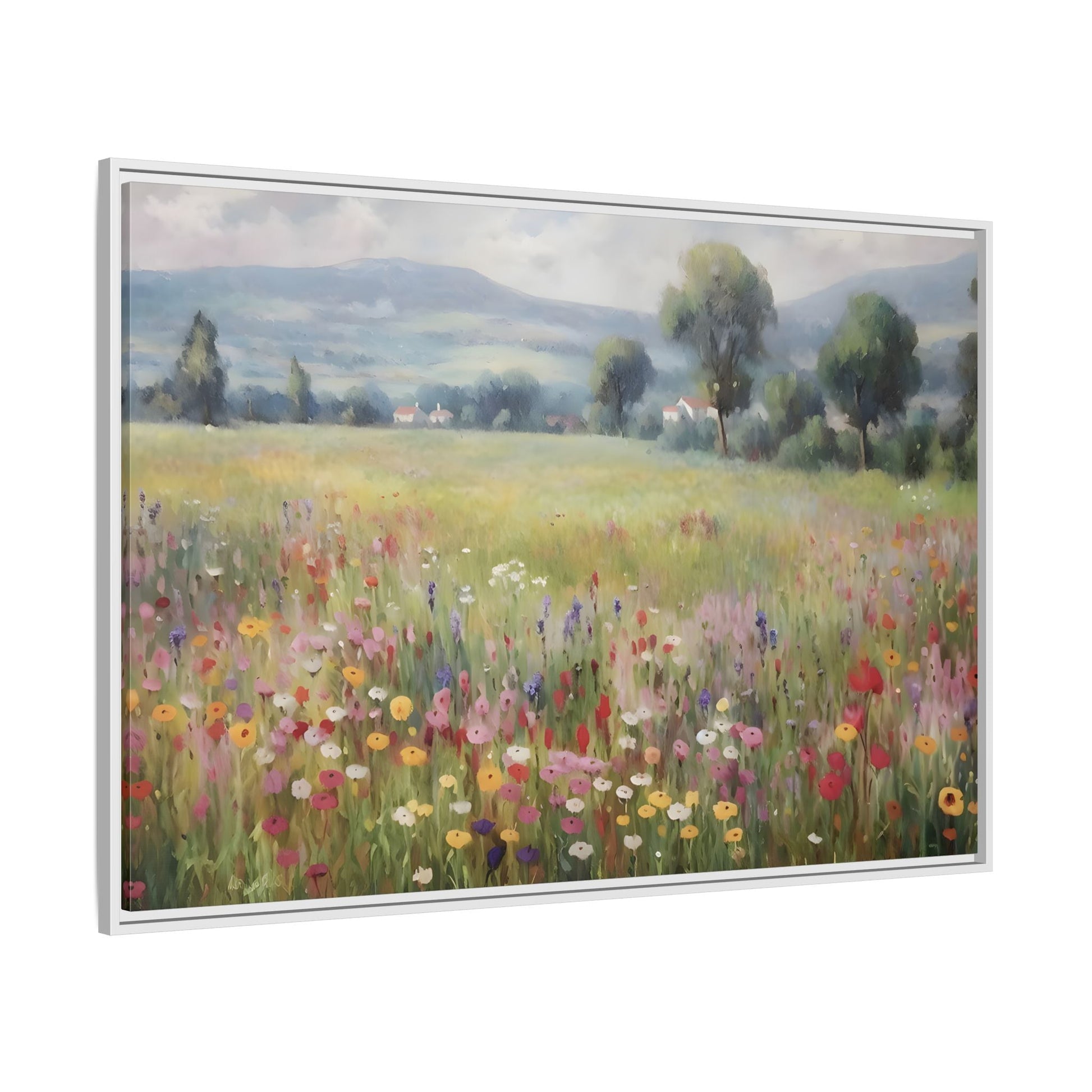 Wildflower Nature Framed Large Canvas Print, Floral Landscape Wall Art