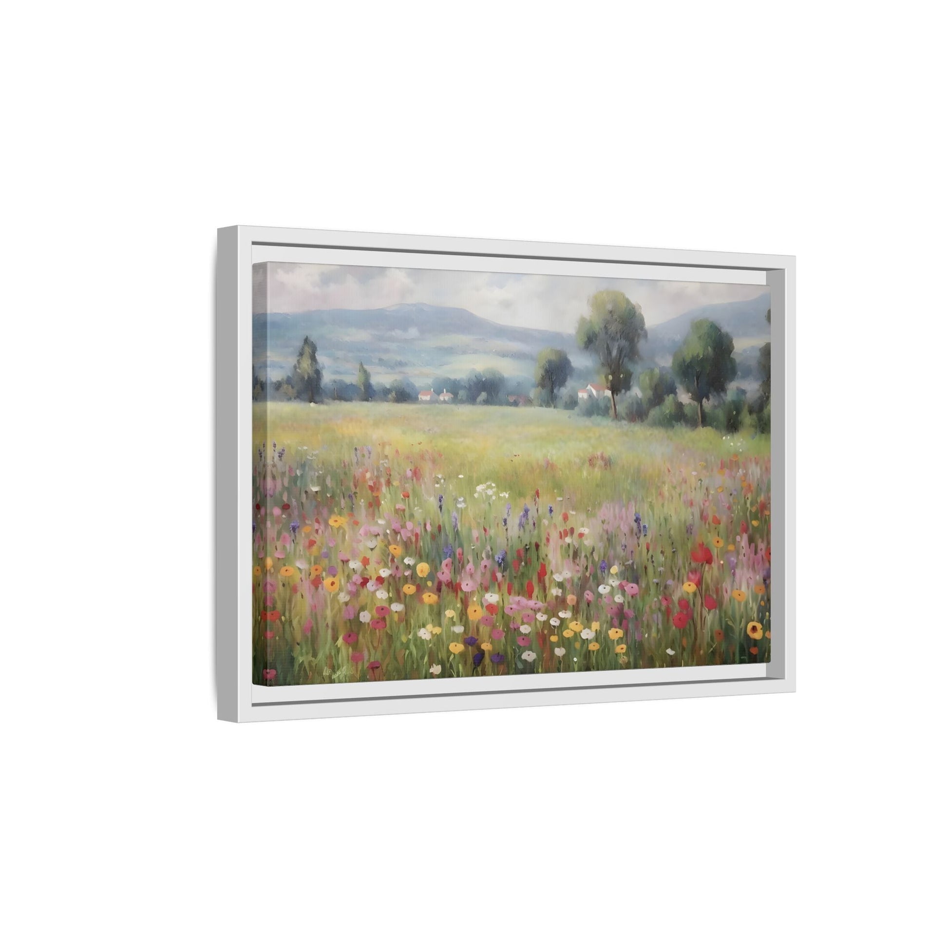 Wildflower Nature Framed Large Canvas Print, Floral Landscape Wall Art