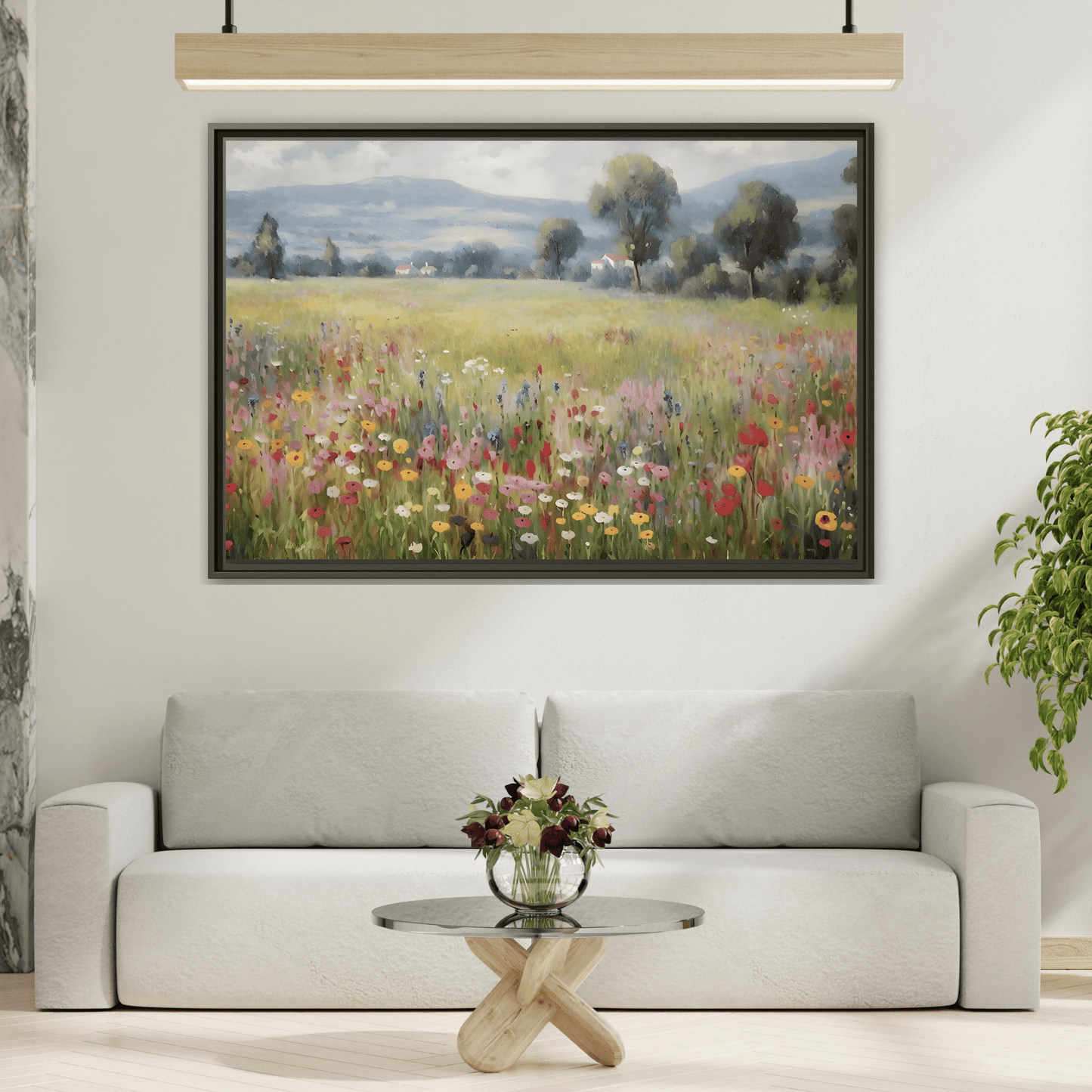 Wildflower Nature Framed Large Canvas Print, Floral Landscape Wall Art