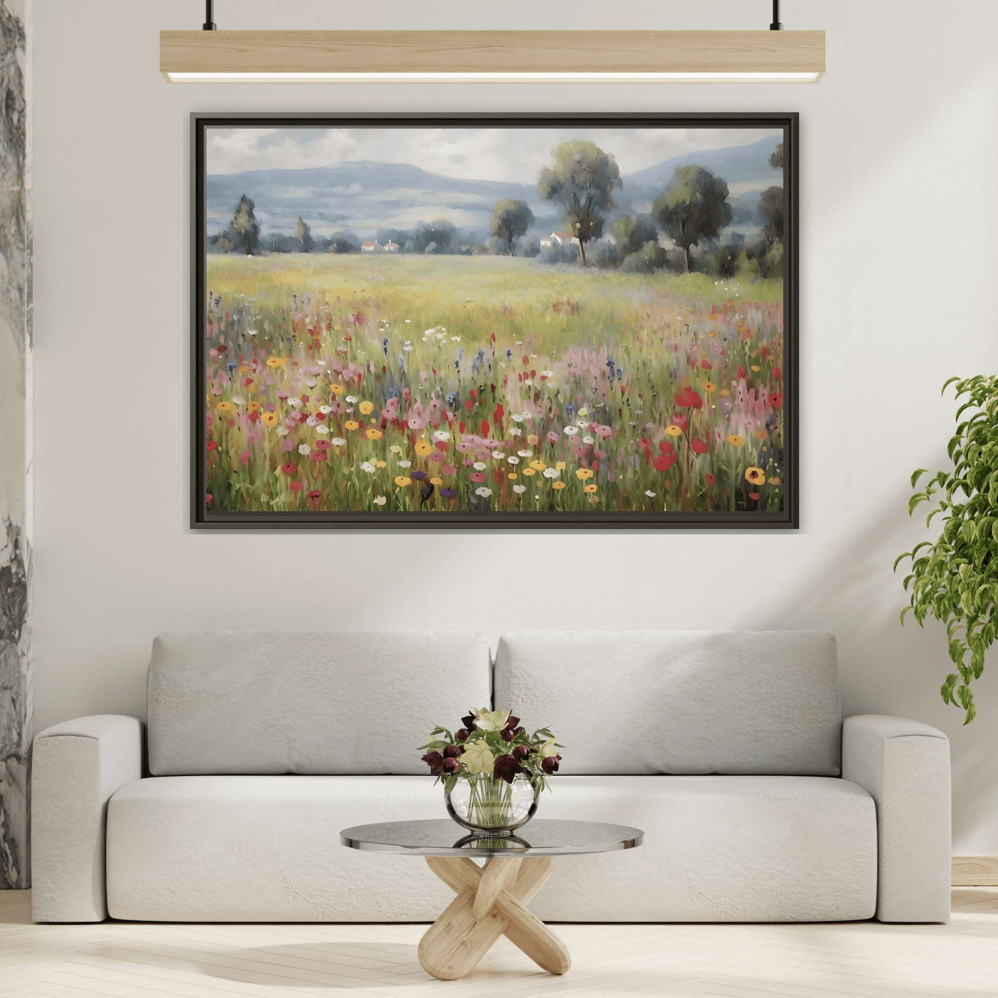Wildflower Nature Framed Large Canvas Print, Floral Landscape Wall Art