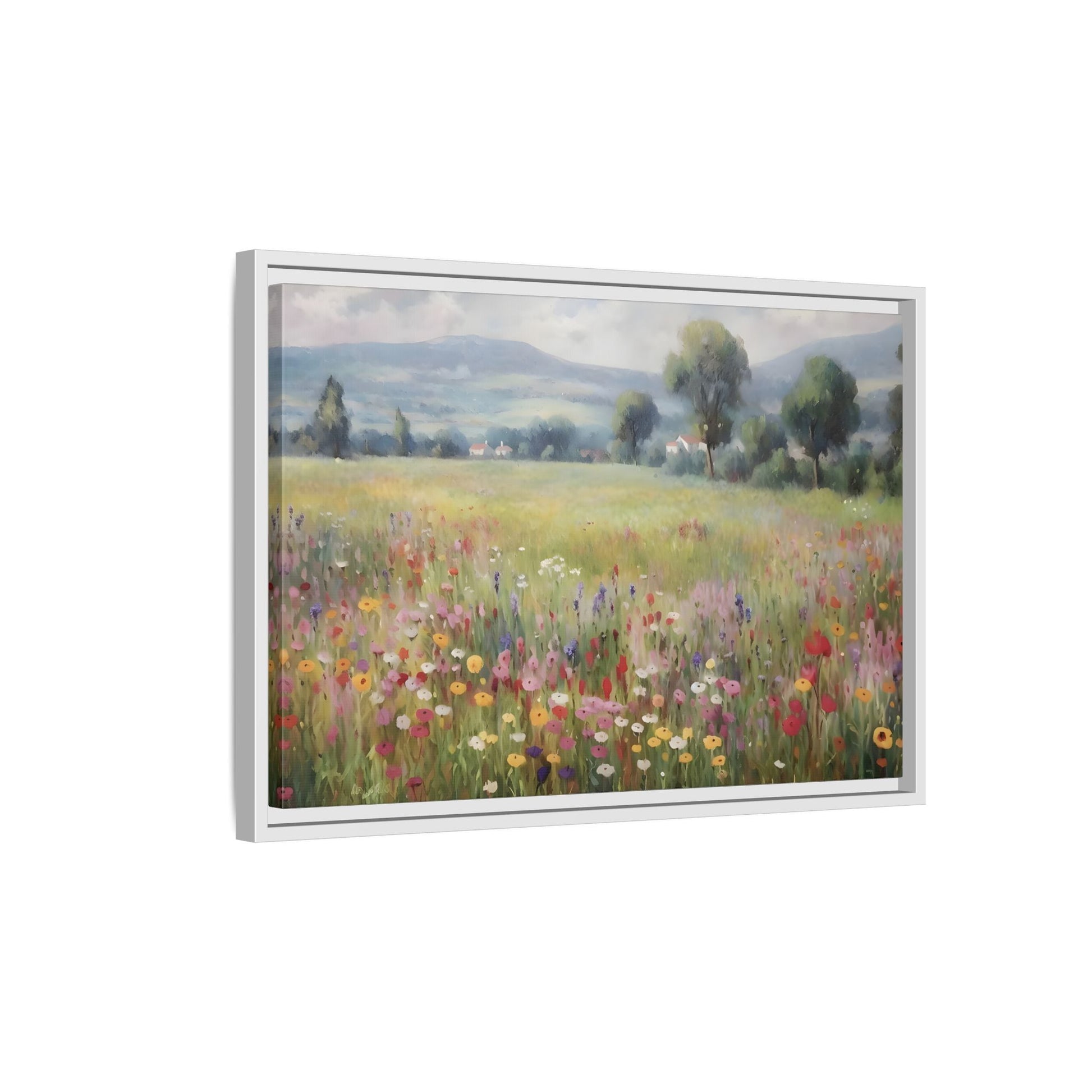 Wildflower Nature Framed Large Canvas Print, Floral Landscape Wall Art