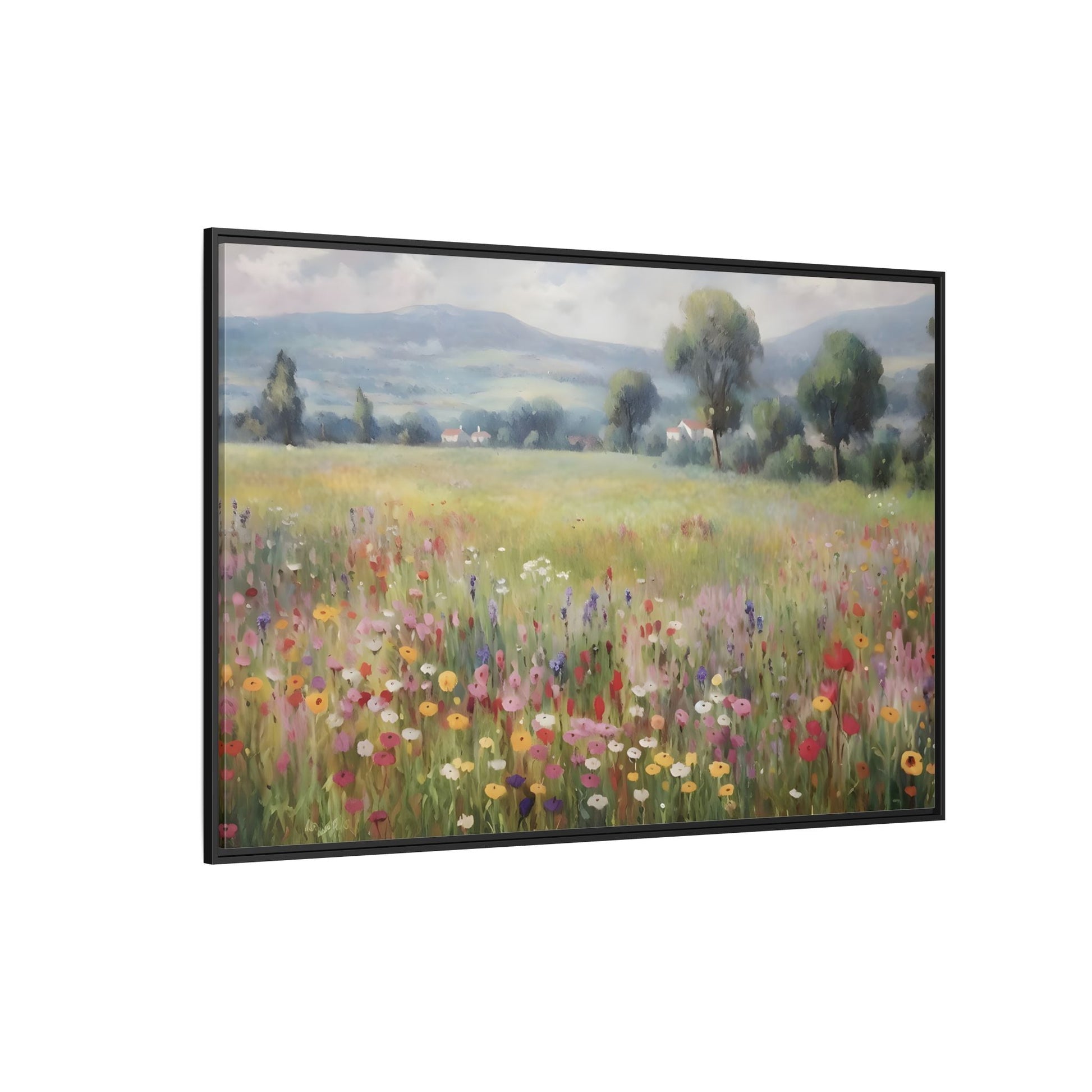 Wildflower Nature Framed Large Canvas Print, Floral Landscape Wall Art