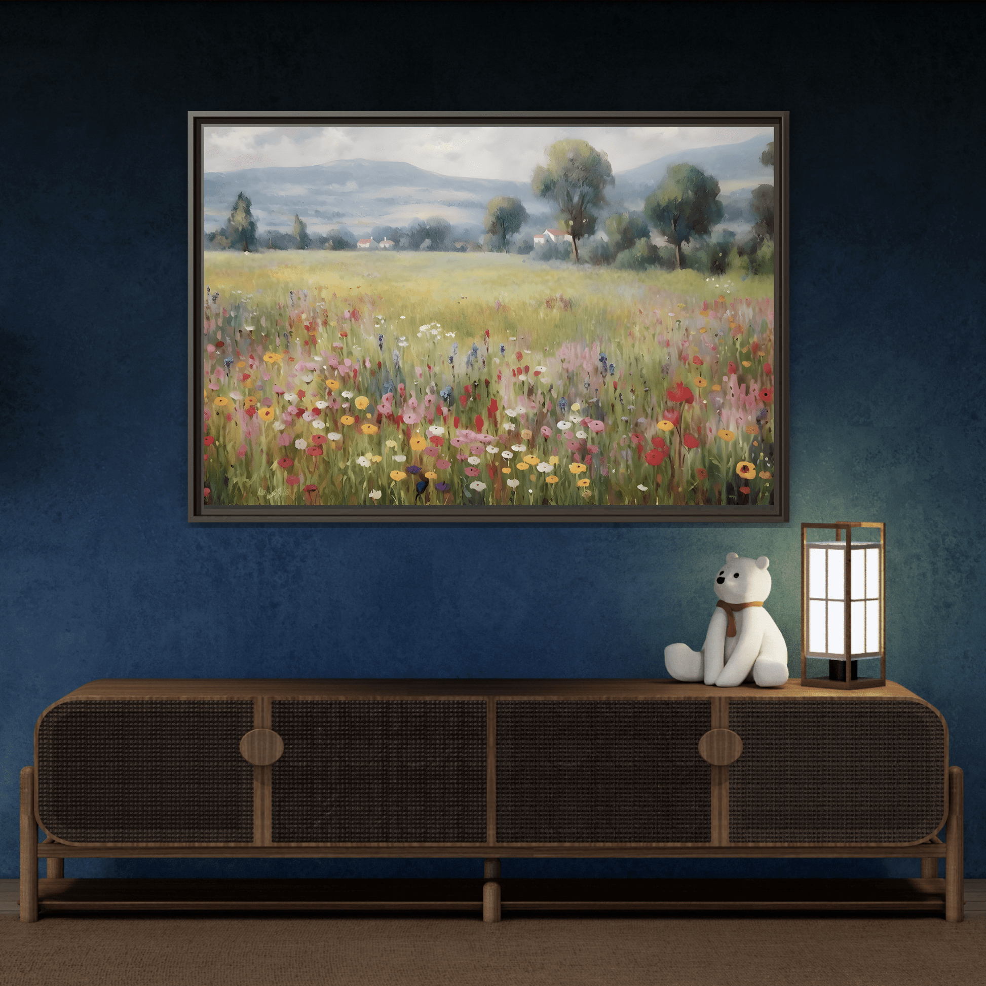 Wildflower Nature Framed Large Canvas Print, Floral Landscape Wall Art