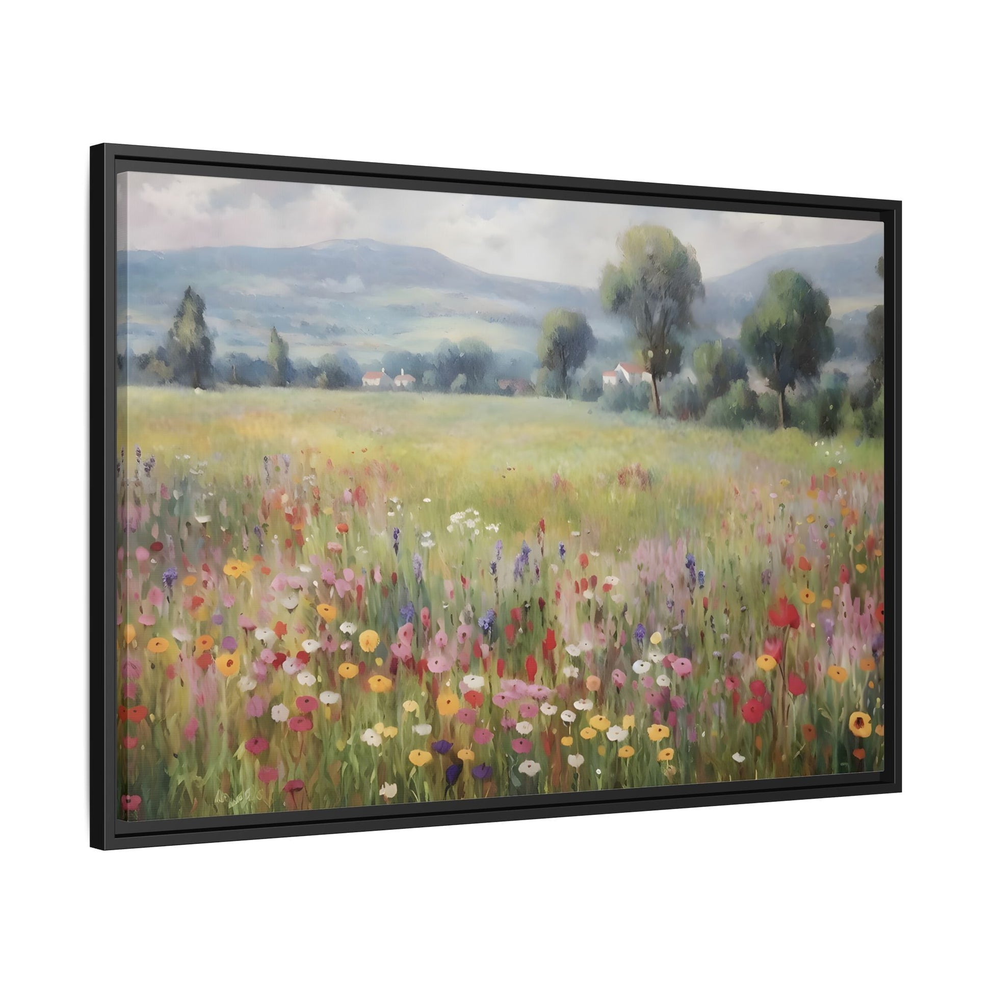 Wildflower Nature Framed Large Canvas Print, Floral Landscape Wall Art