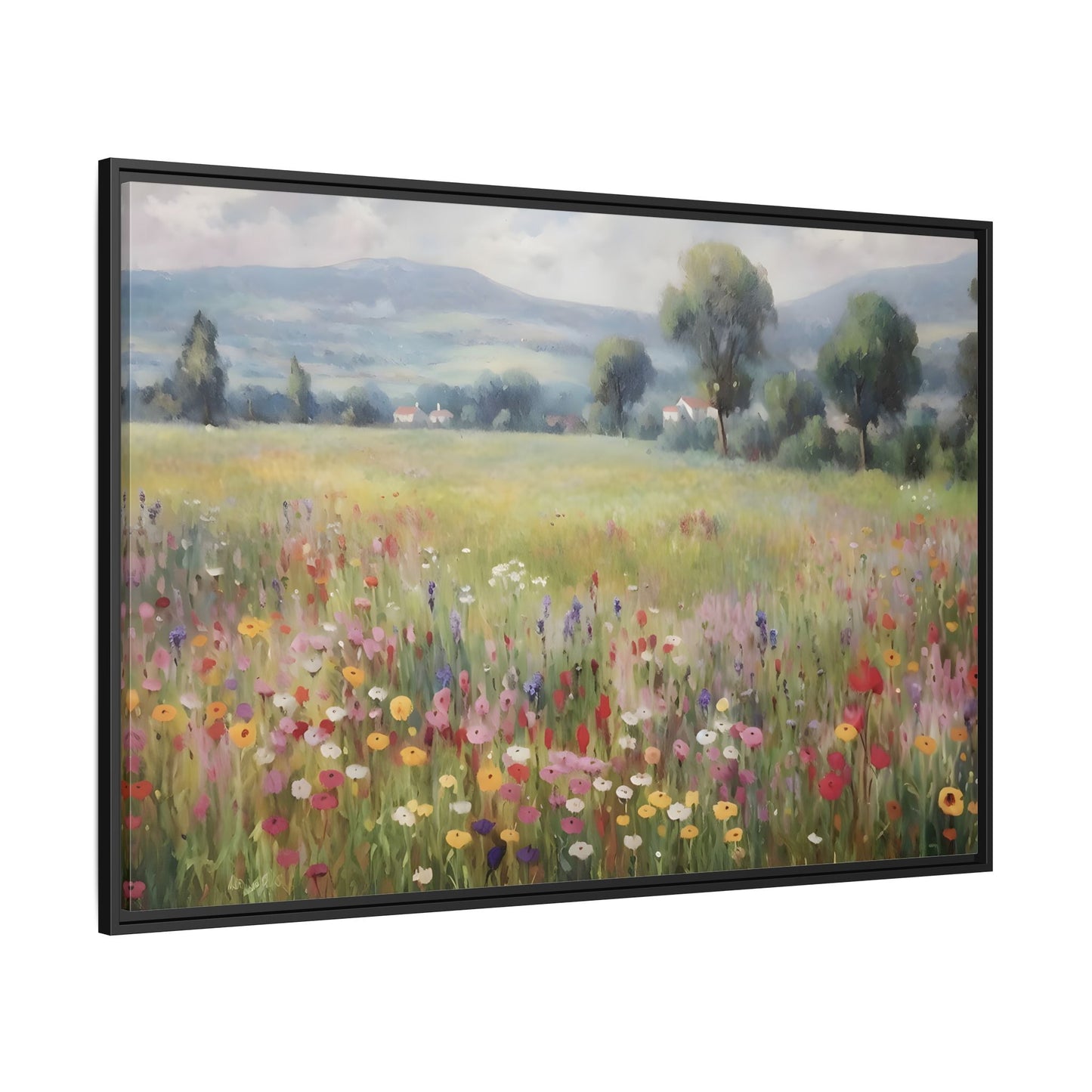 Wildflower Nature Framed Large Canvas Print, Floral Landscape Wall Art