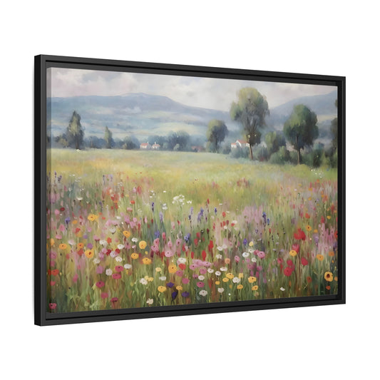 Wildflower Nature Framed Large Canvas Print, Floral Landscape Wall Art