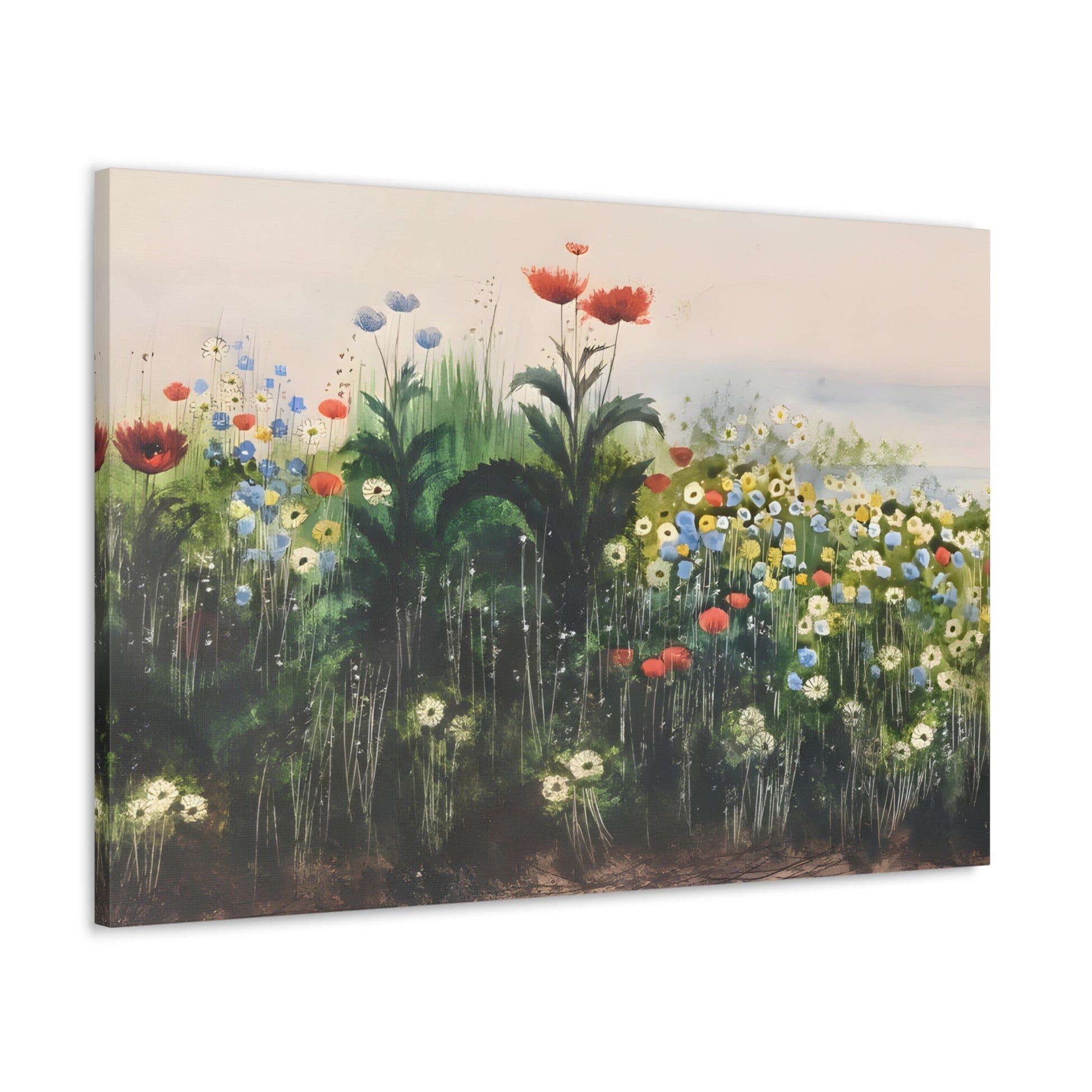 Wildflowers Landscape Canvas Print - Colorful Botanical Floral Nature Wall Art by Andrew Nicholl