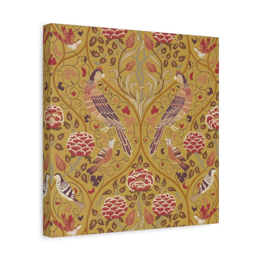 William Morris Parakeets Roses Tulips - Saffron Floral Canvas Wall Art Print