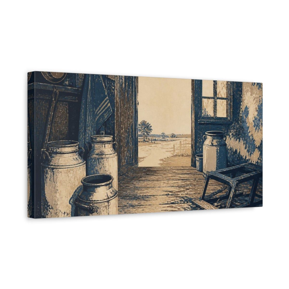 Side Mockup 3. Abandoned Dairy Room shown as canvas print