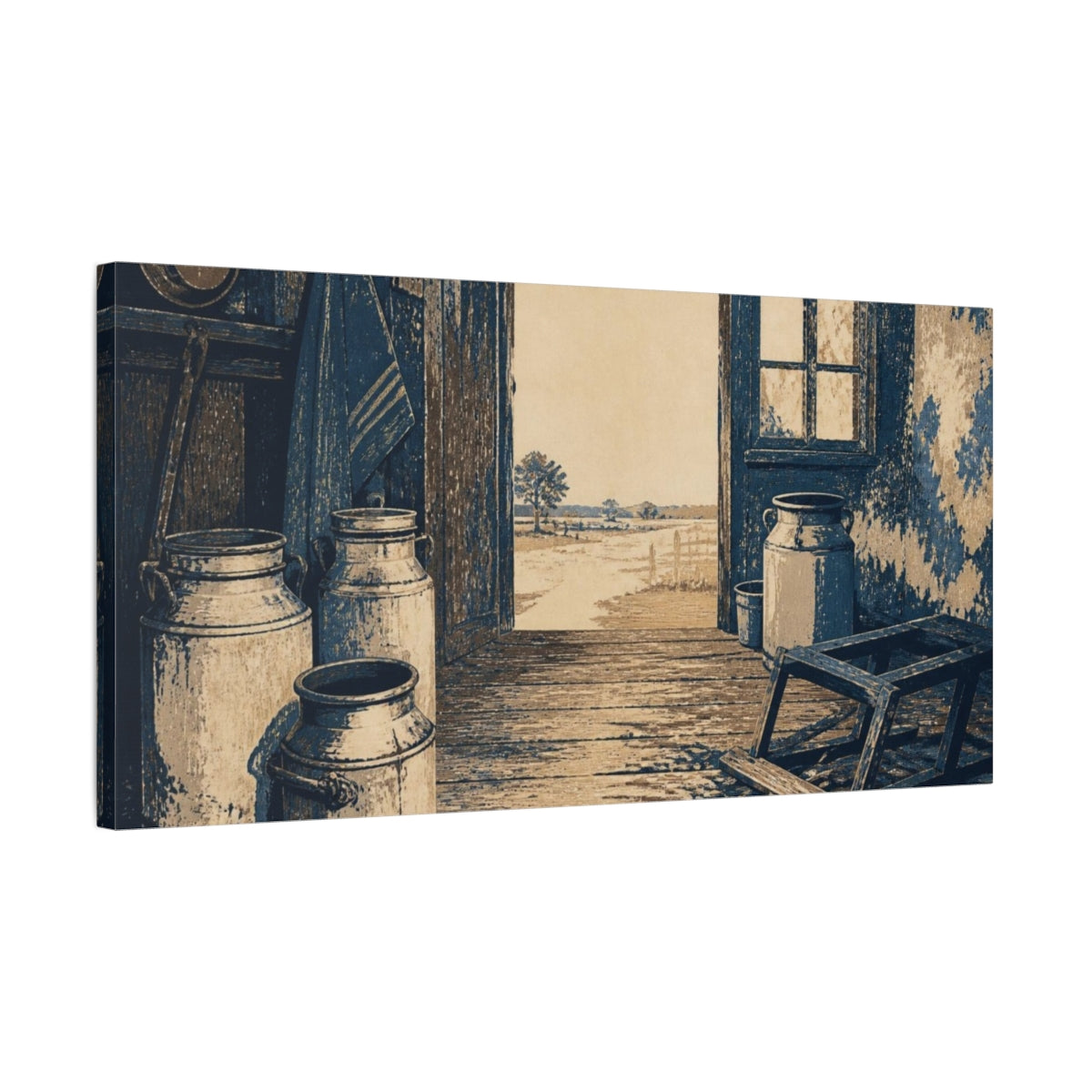 Side Mockup 1. Abandoned Dairy Room shown as canvas print
