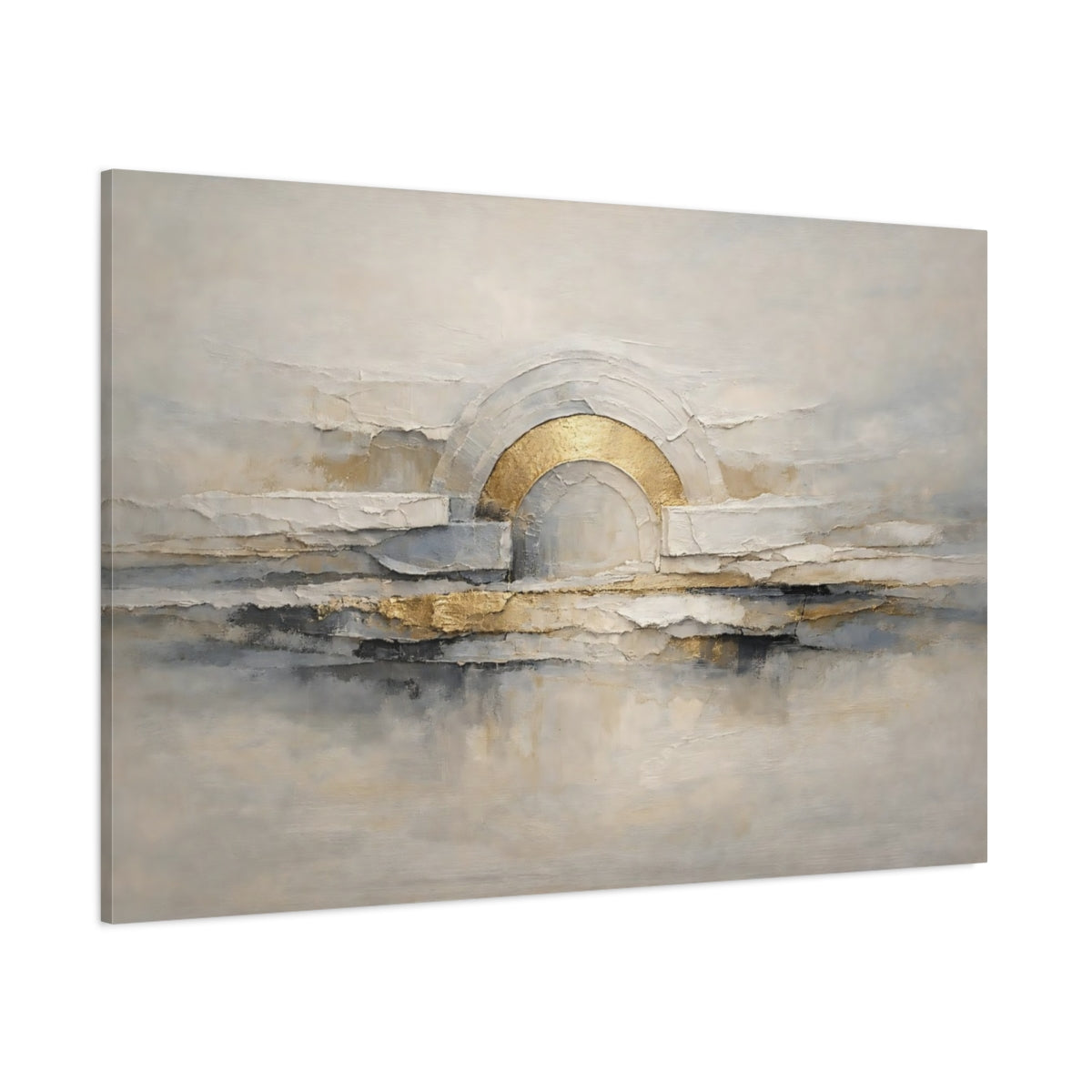 Main Mockup. Abstract Abstract Arch Abstract Gold Grey shown as stretched canvas wall art