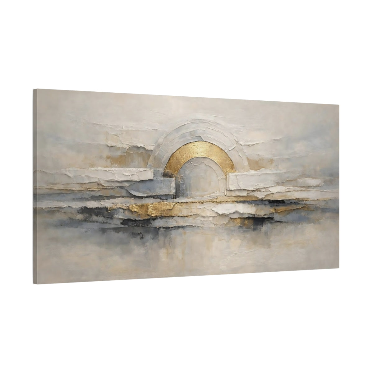 Main Mockup. Abstract Abstract Arch Gold Gray Abstract shown as stretched canvas wall art